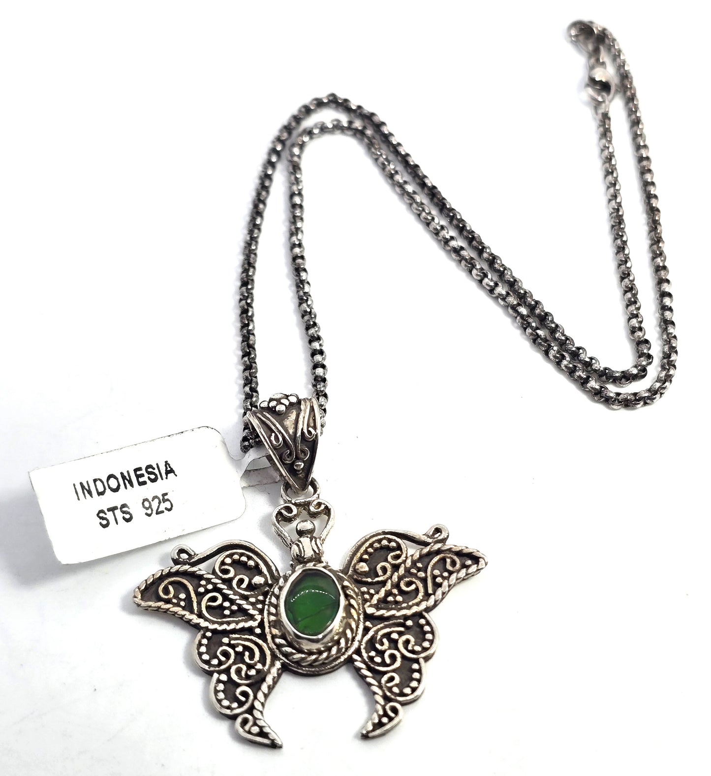 Butterfly black opal triplet tribal sterling silver Balinese Bali pendant necklace