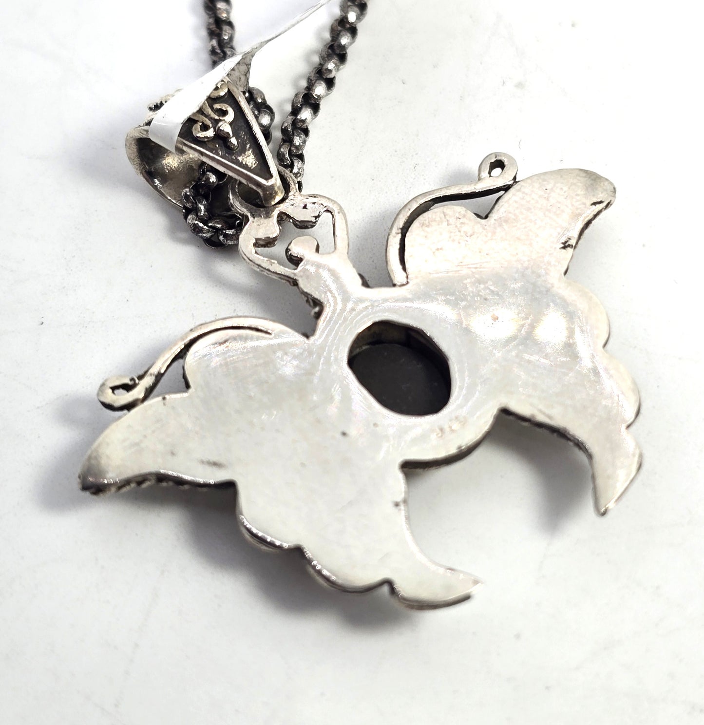 Butterfly black opal triplet tribal sterling silver Balinese Bali pendant necklace