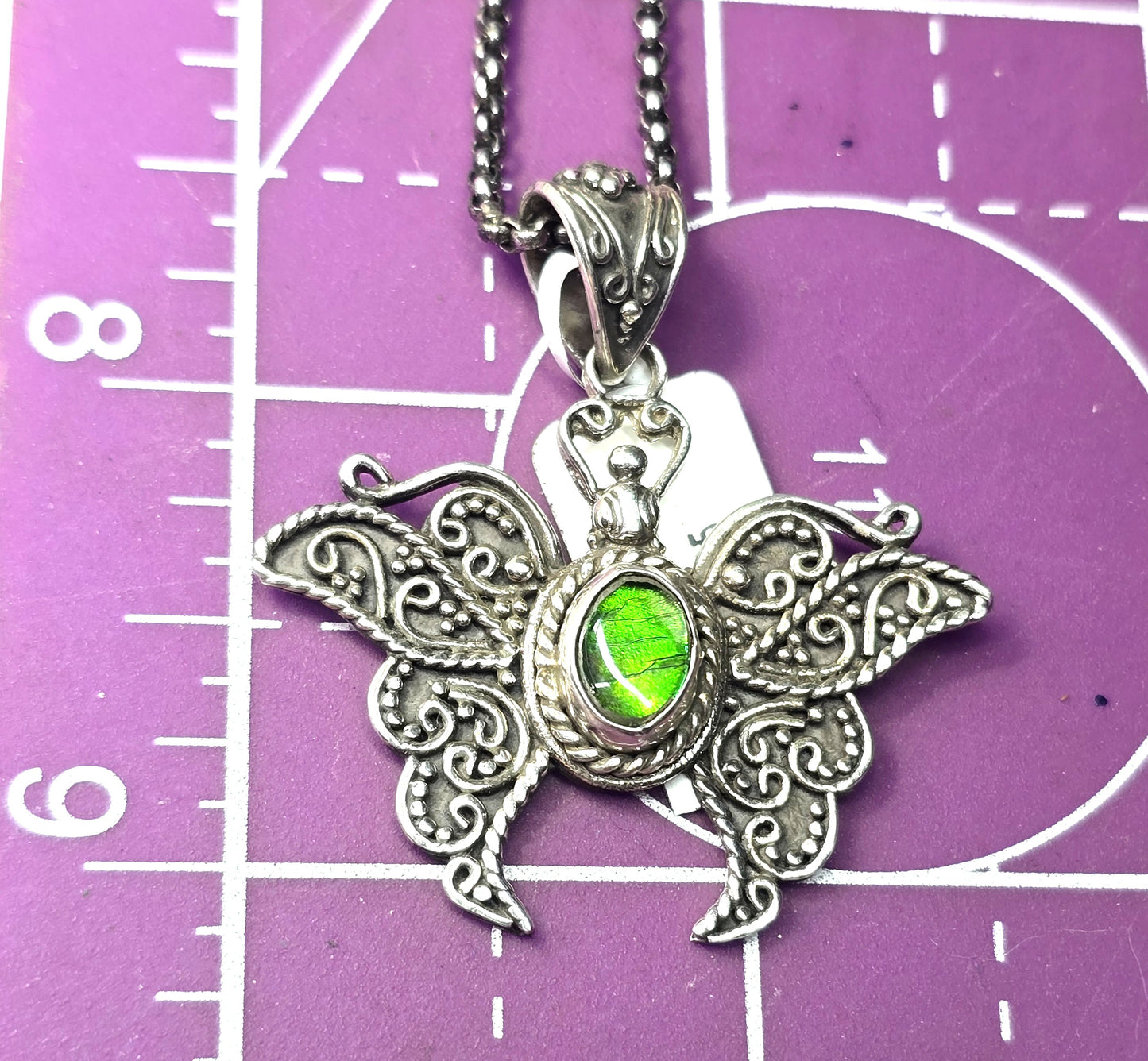 Butterfly black opal triplet tribal sterling silver Balinese Bali pendant necklace