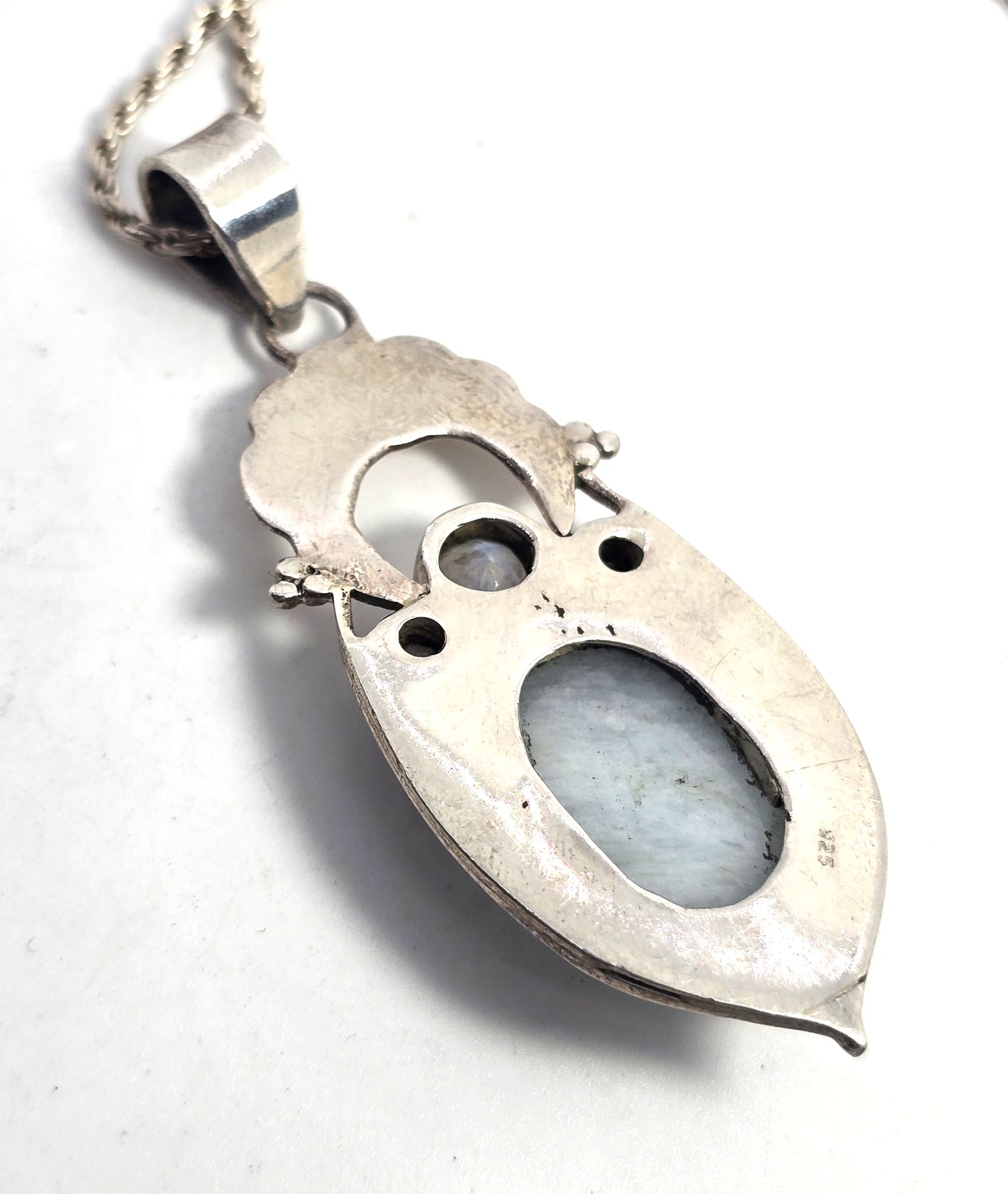 Aquamarine blue moonstone gemstone tribal sterling silver vintage necklace