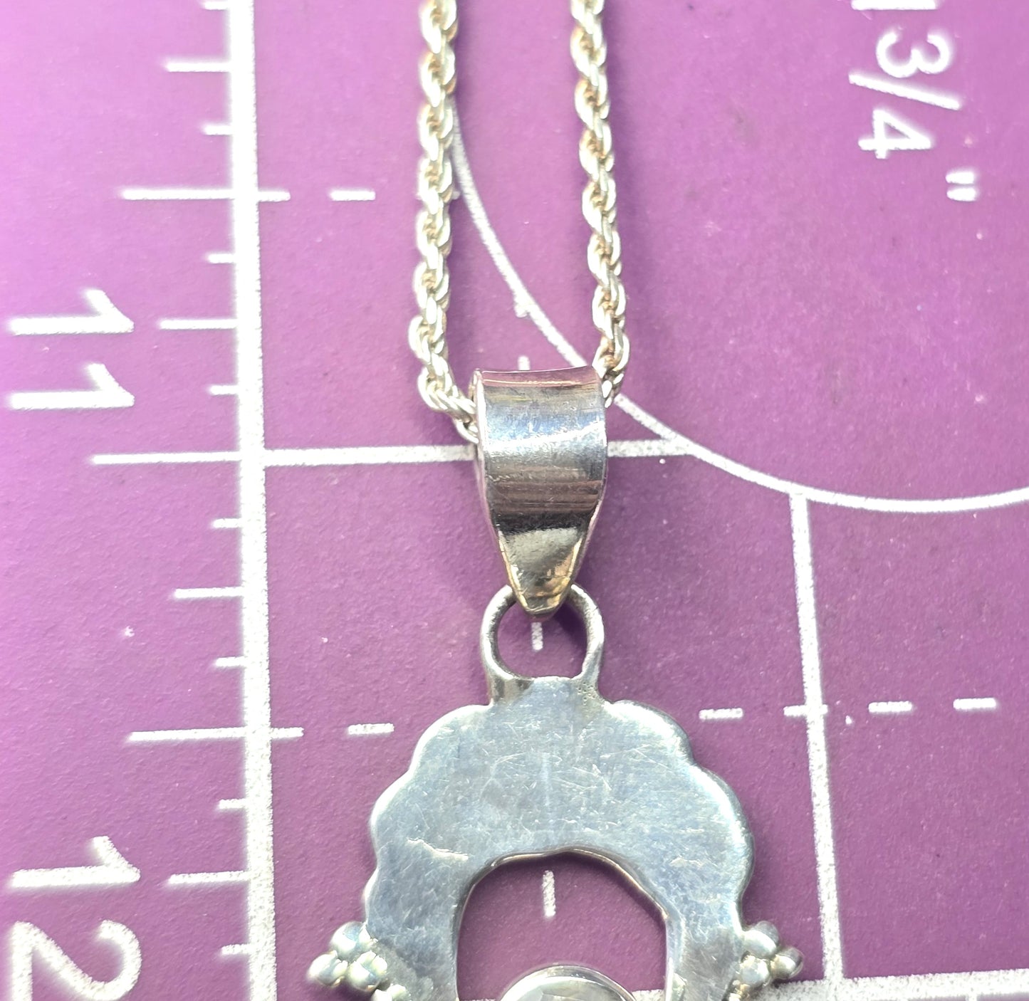 Aquamarine blue moonstone gemstone tribal sterling silver vintage necklace