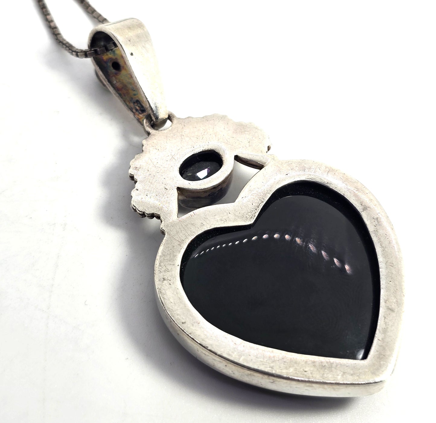 Sajen rainbow obsidian Large heart mystic topaz tribal Bali sterling silver necklace