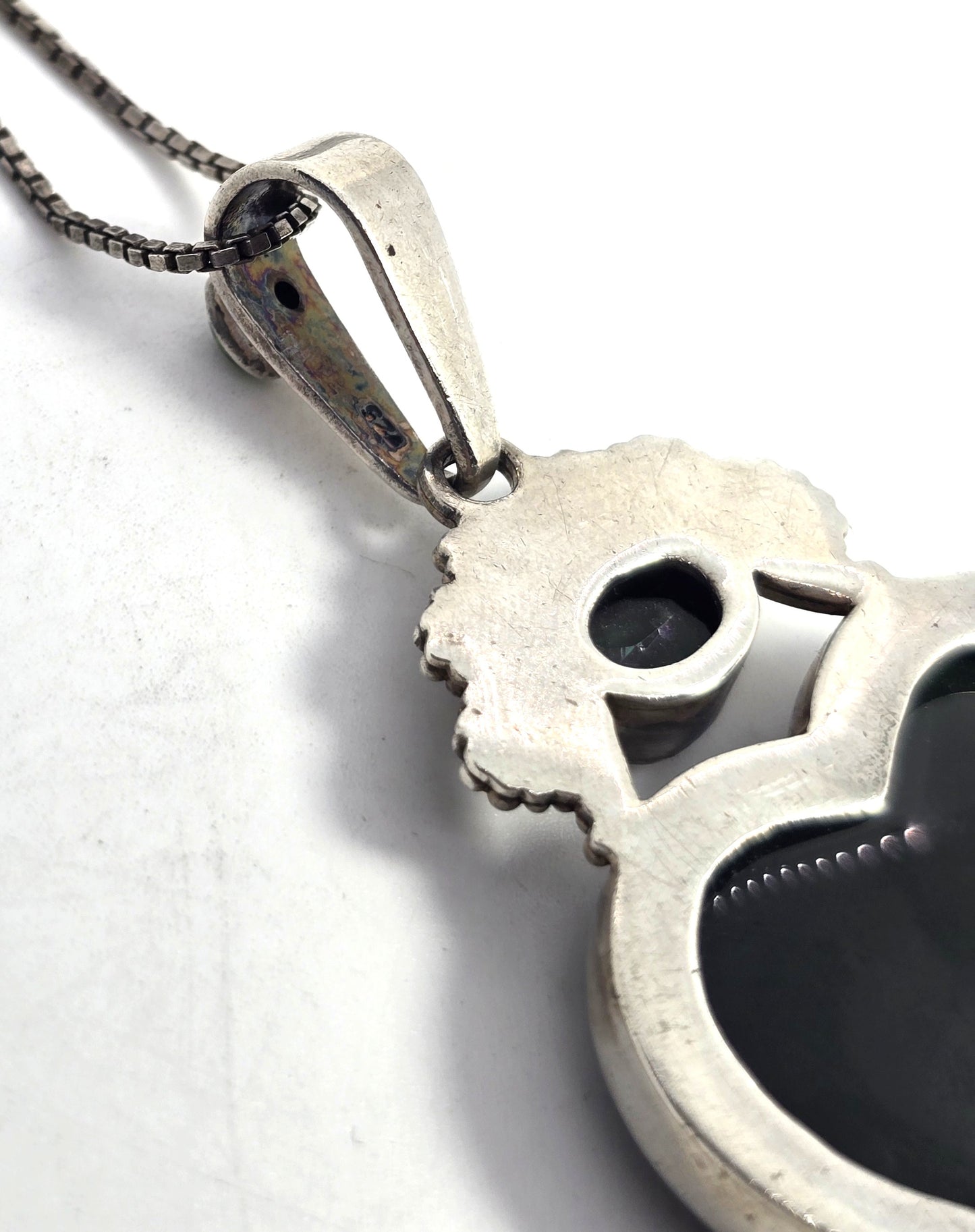 Sajen rainbow obsidian Large heart mystic topaz tribal Bali sterling silver necklace