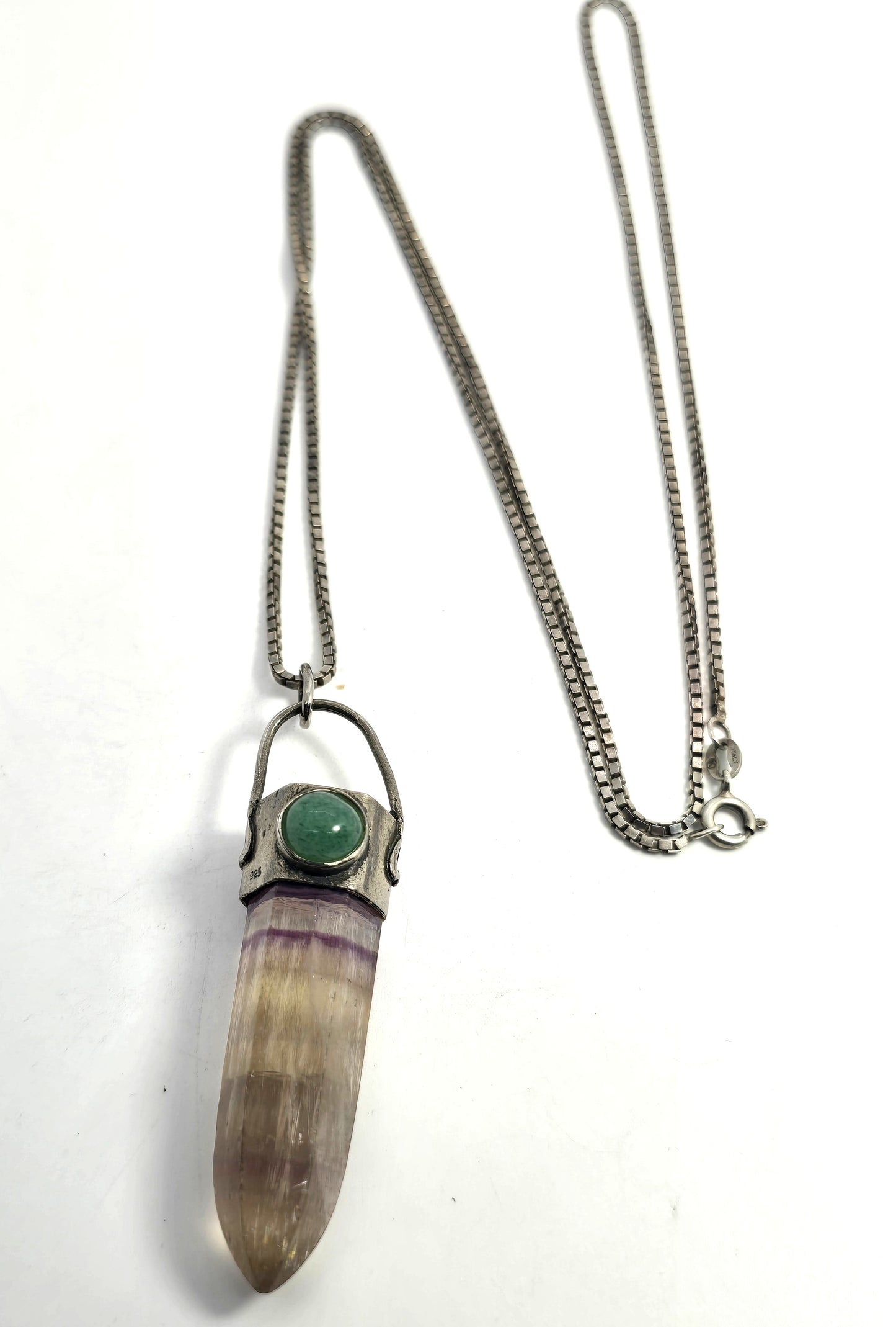 Banded Fluorite terminated gemstone aventurine sterling silver vintage necklace