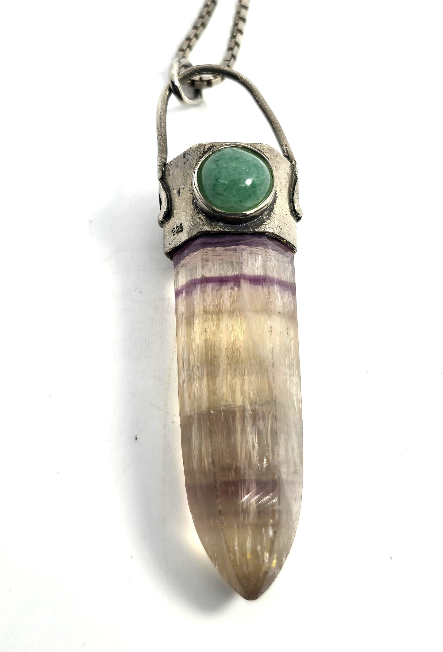 Banded Fluorite terminated gemstone aventurine sterling silver vintage necklace