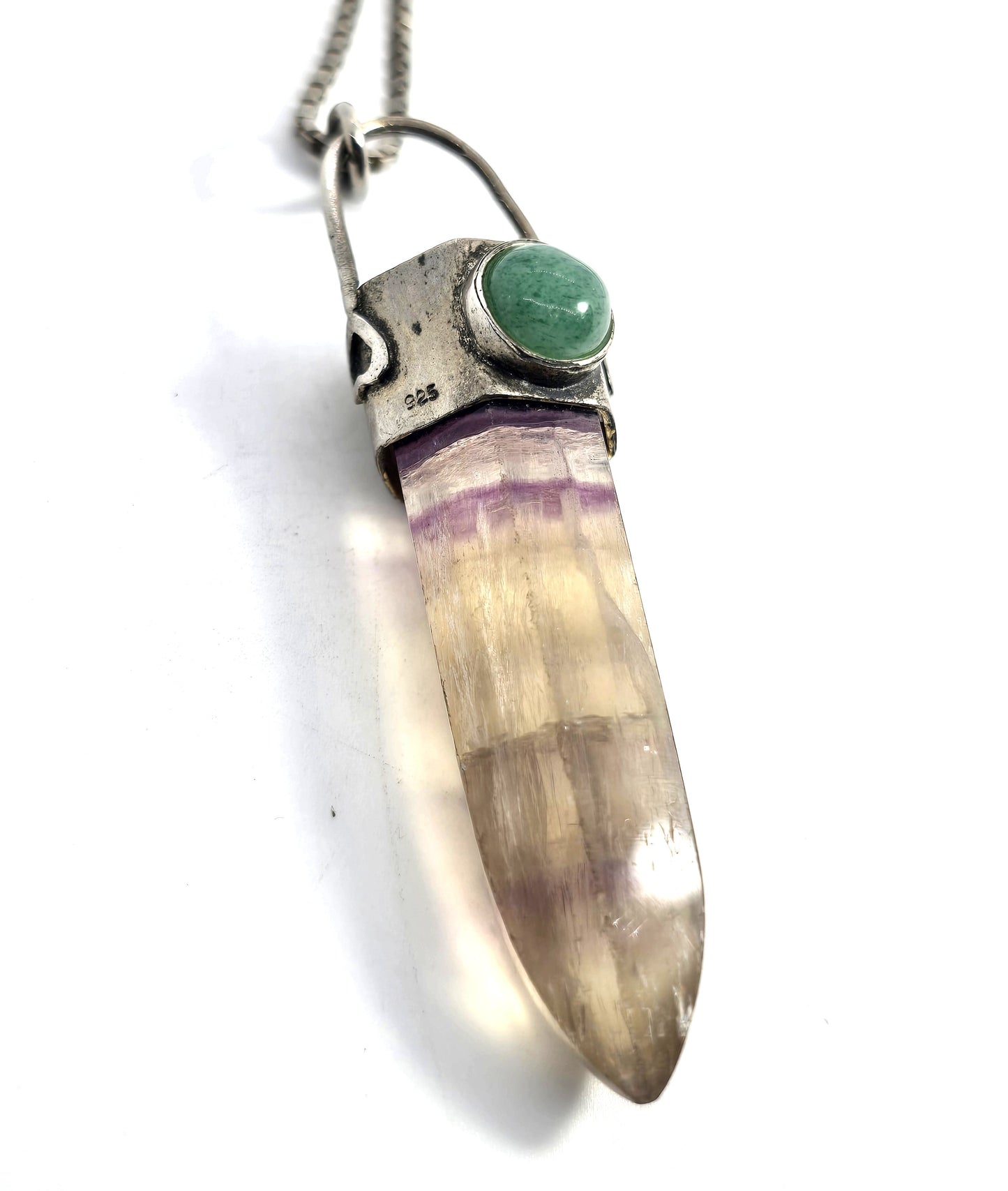 Banded Fluorite terminated gemstone aventurine sterling silver vintage necklace