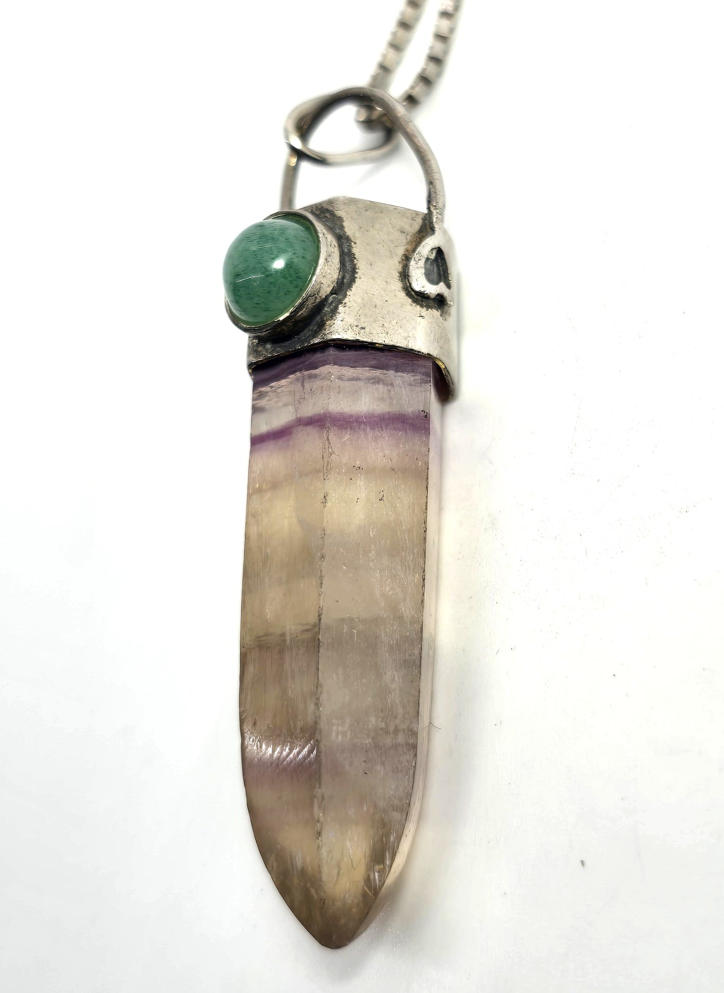 Banded Fluorite terminated gemstone aventurine sterling silver vintage necklace