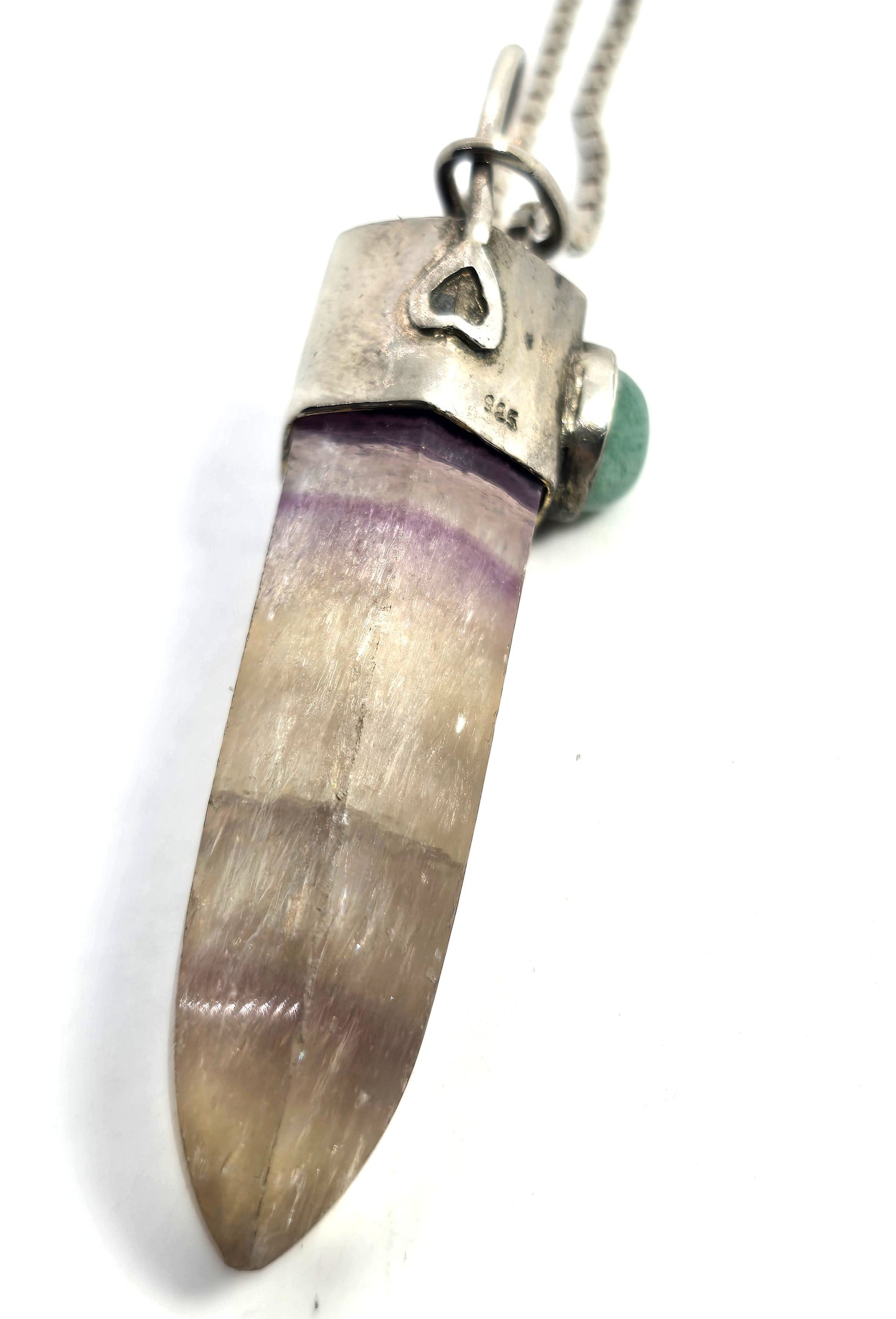 Banded Fluorite terminated gemstone aventurine sterling silver vintage necklace