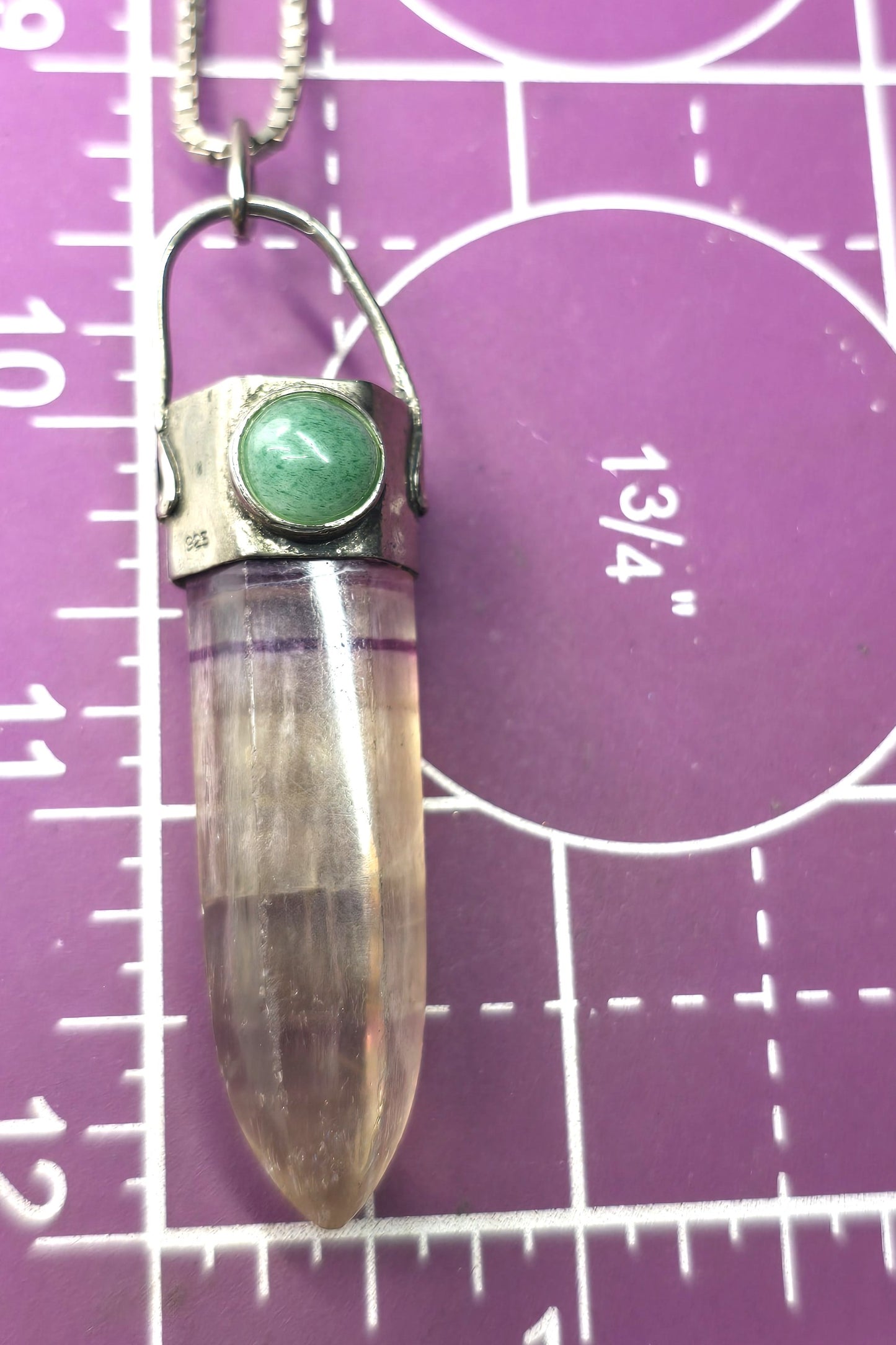 Banded Fluorite terminated gemstone aventurine sterling silver vintage necklace