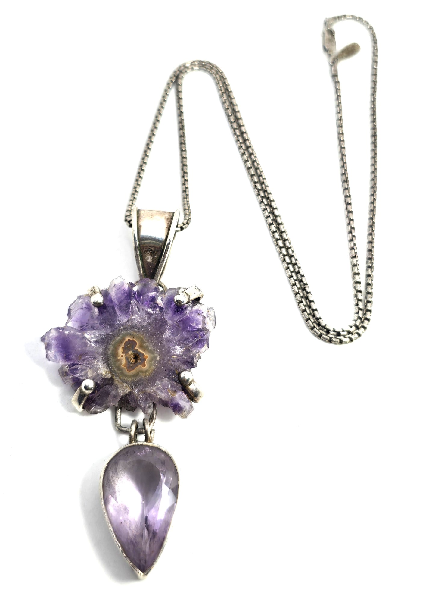 Amethyst Stalactite Slice faceted pear cut large sterling silver vintage necklace