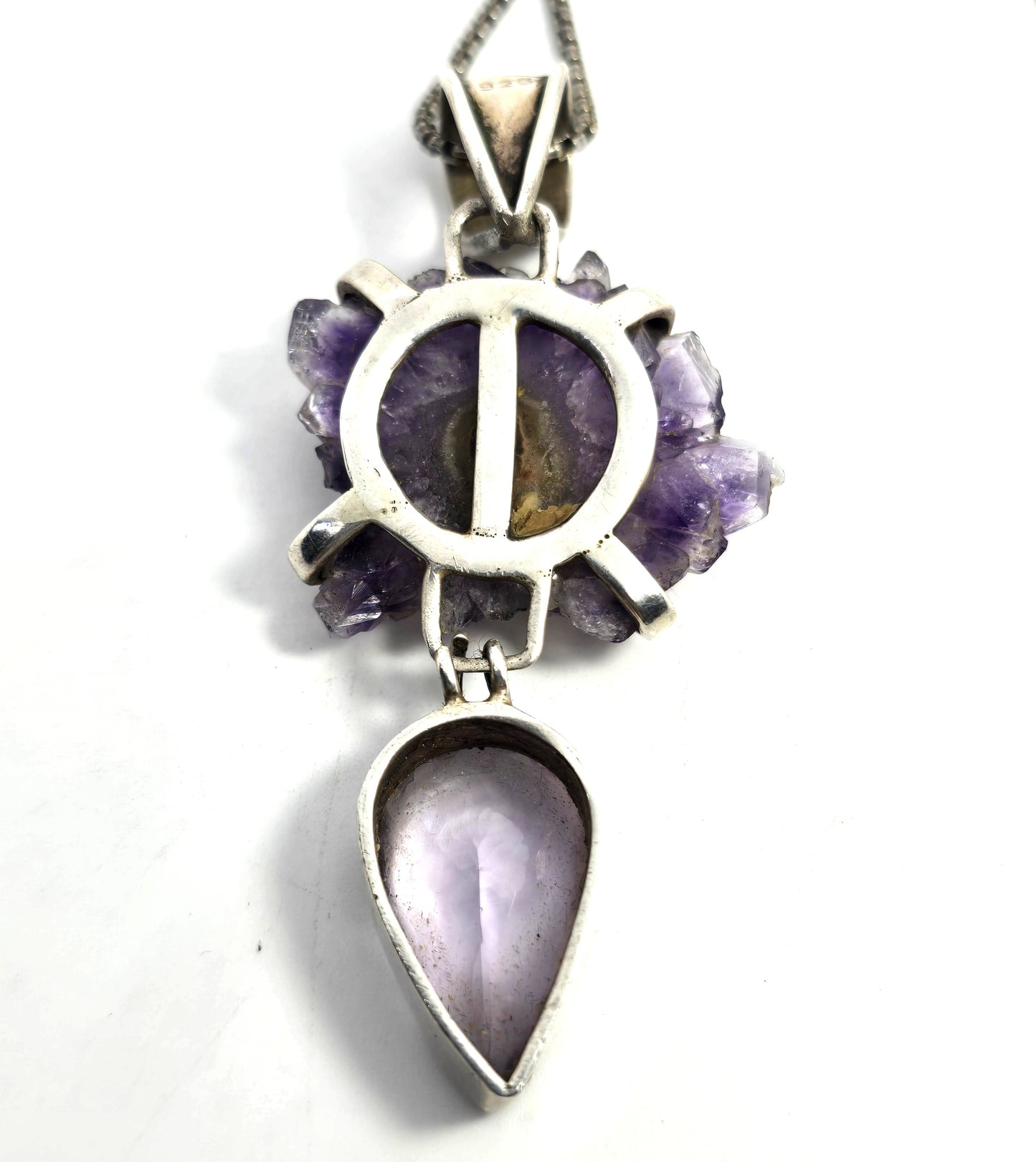 Amethyst Stalactite Slice faceted pear cut large sterling silver vintage necklace