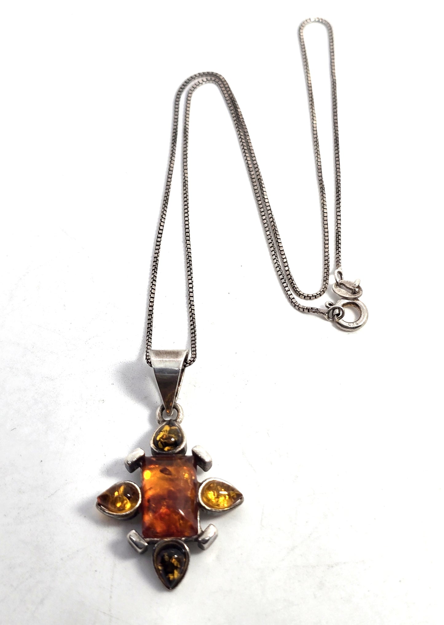 Baltic Amber abstract multi colored amber sterling silver pendant necklace