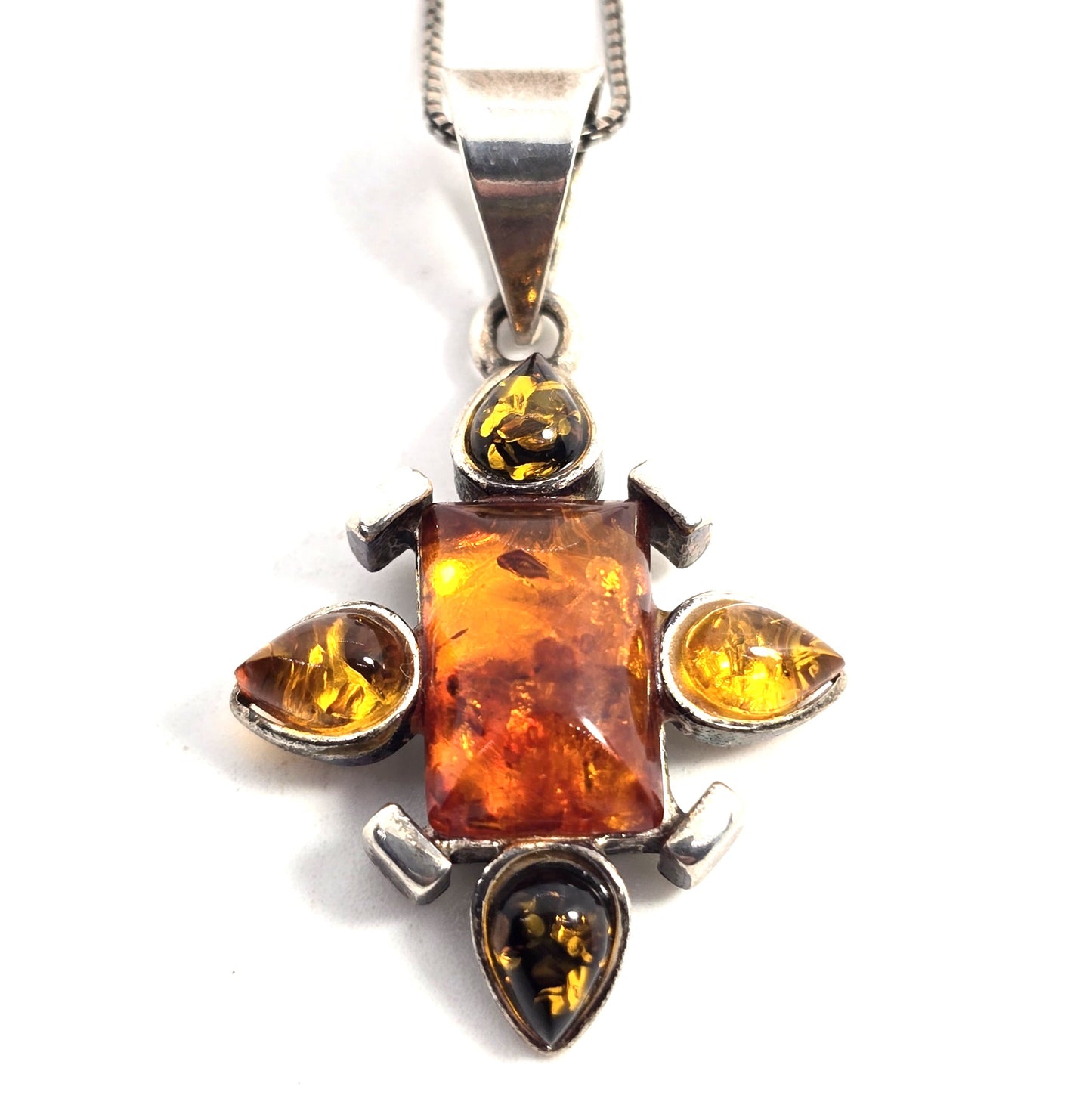 Baltic Amber abstract multi colored amber sterling silver pendant necklace