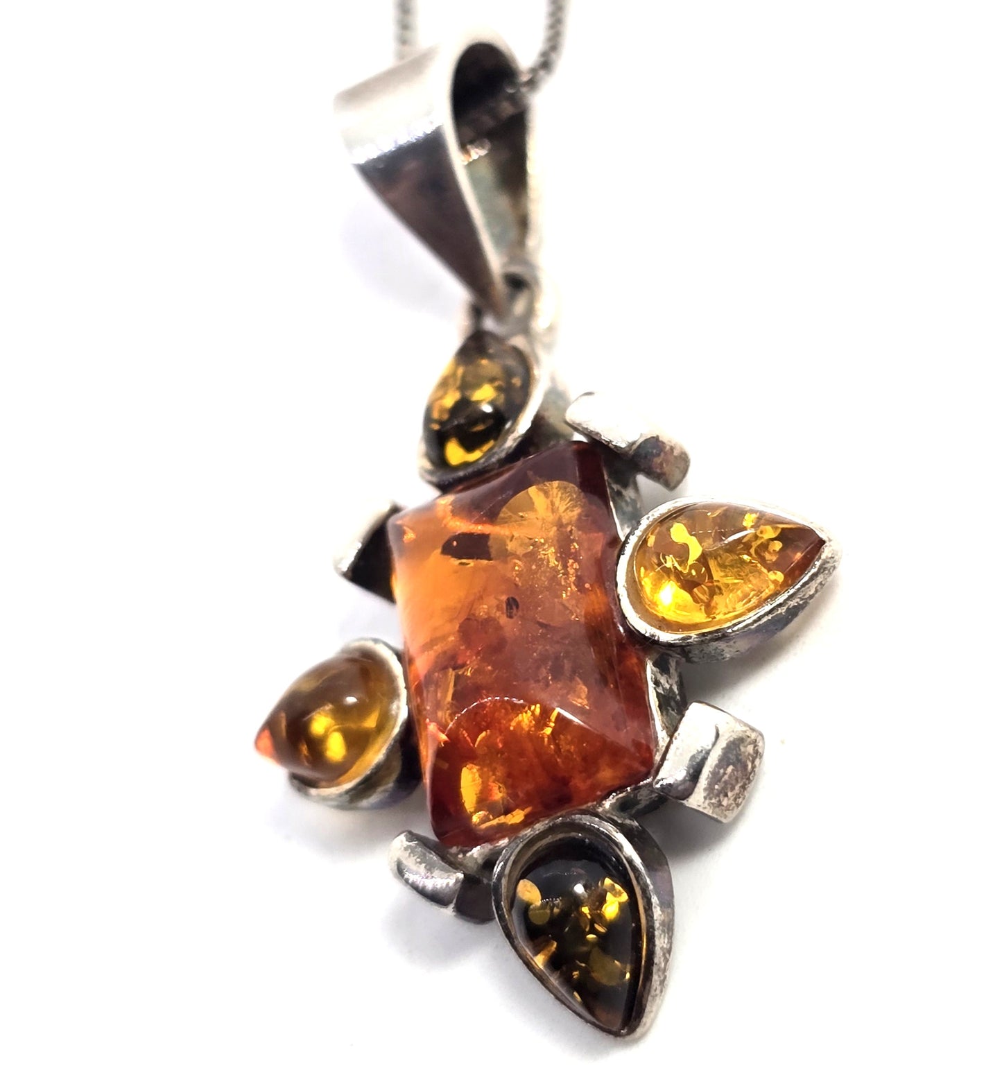 Baltic Amber abstract multi colored amber sterling silver pendant necklace