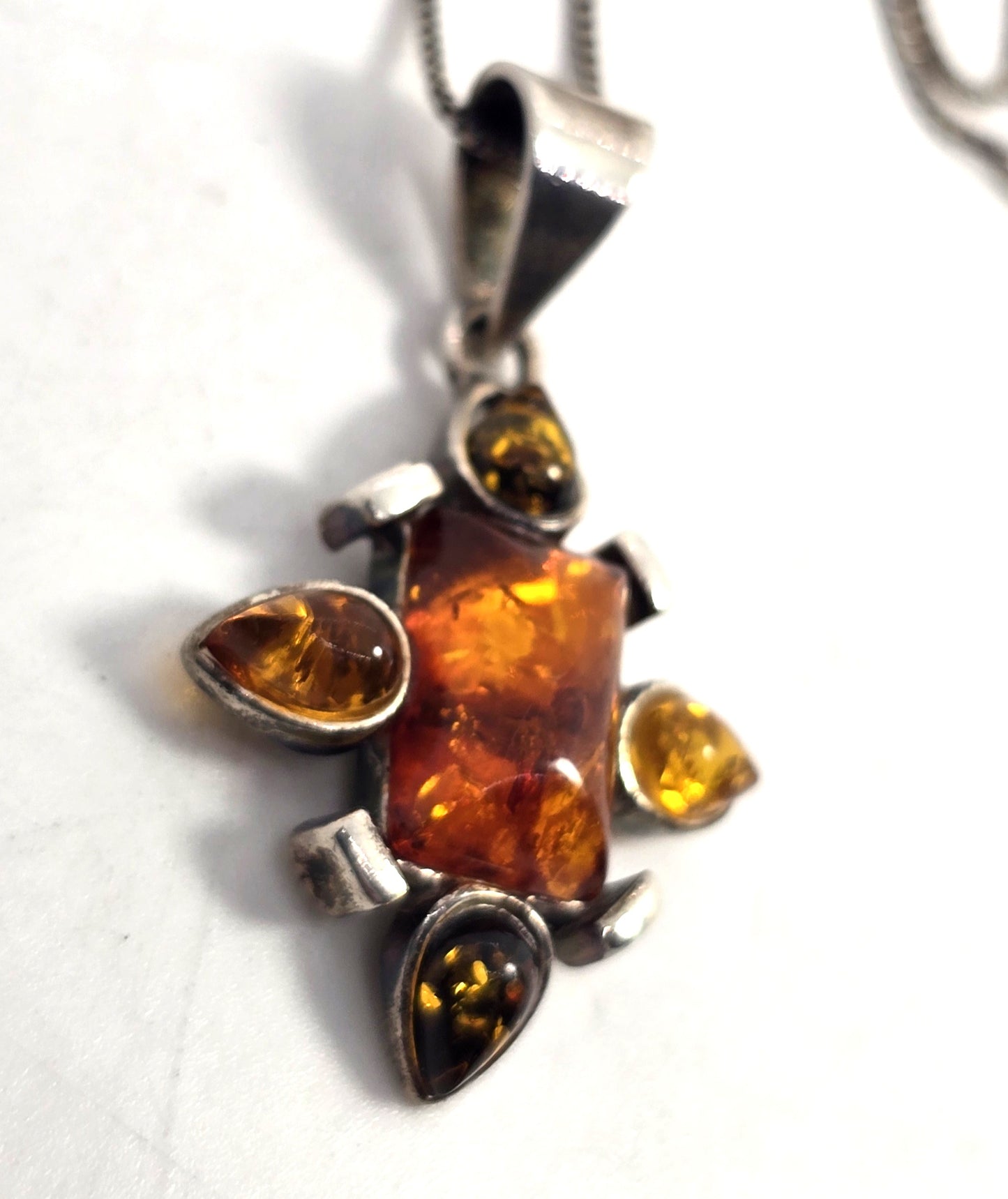 Baltic Amber abstract multi colored amber sterling silver pendant necklace