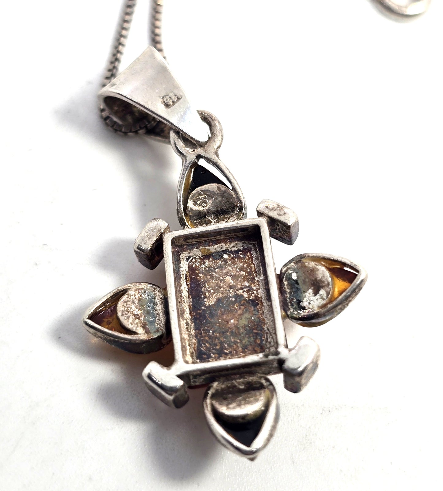 Baltic Amber abstract multi colored amber sterling silver pendant necklace