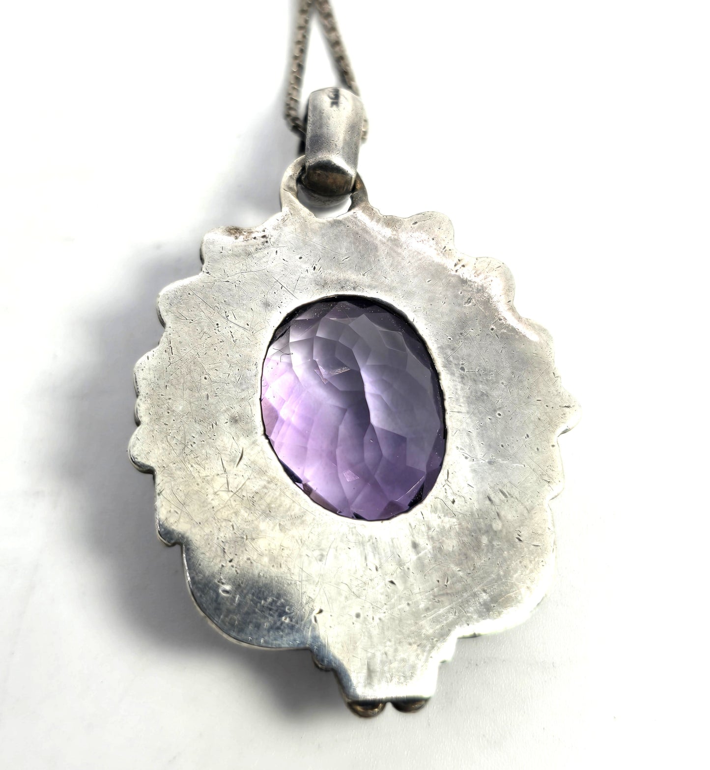 Amethyst large faceted tribal sterling silver Balinese Bali pendant necklace