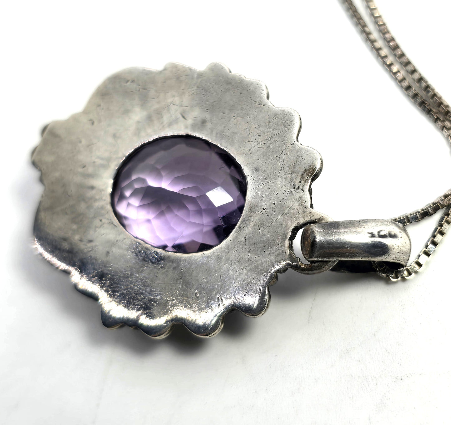 Amethyst large faceted tribal sterling silver Balinese Bali pendant necklace