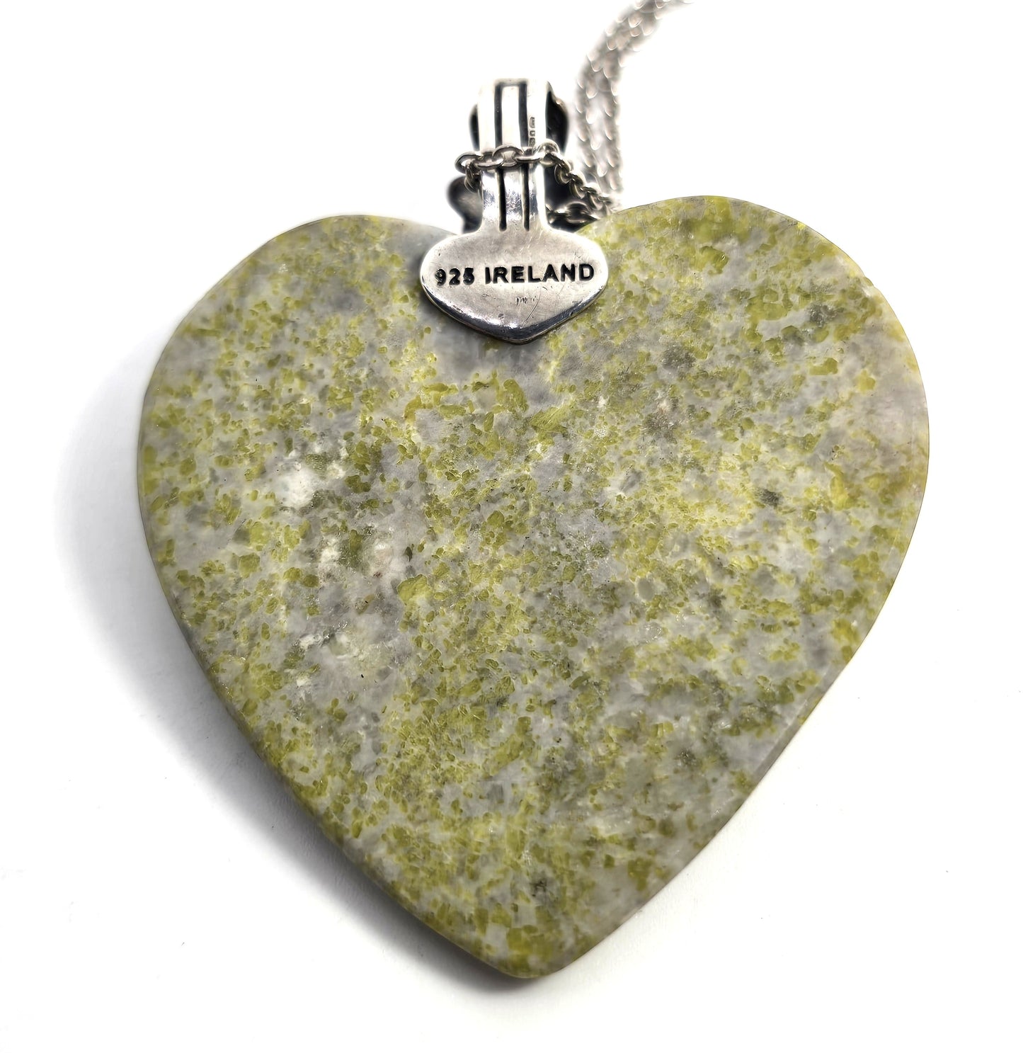Connemara marble Blarney stone heart signed sterling silver lucky clover necklace