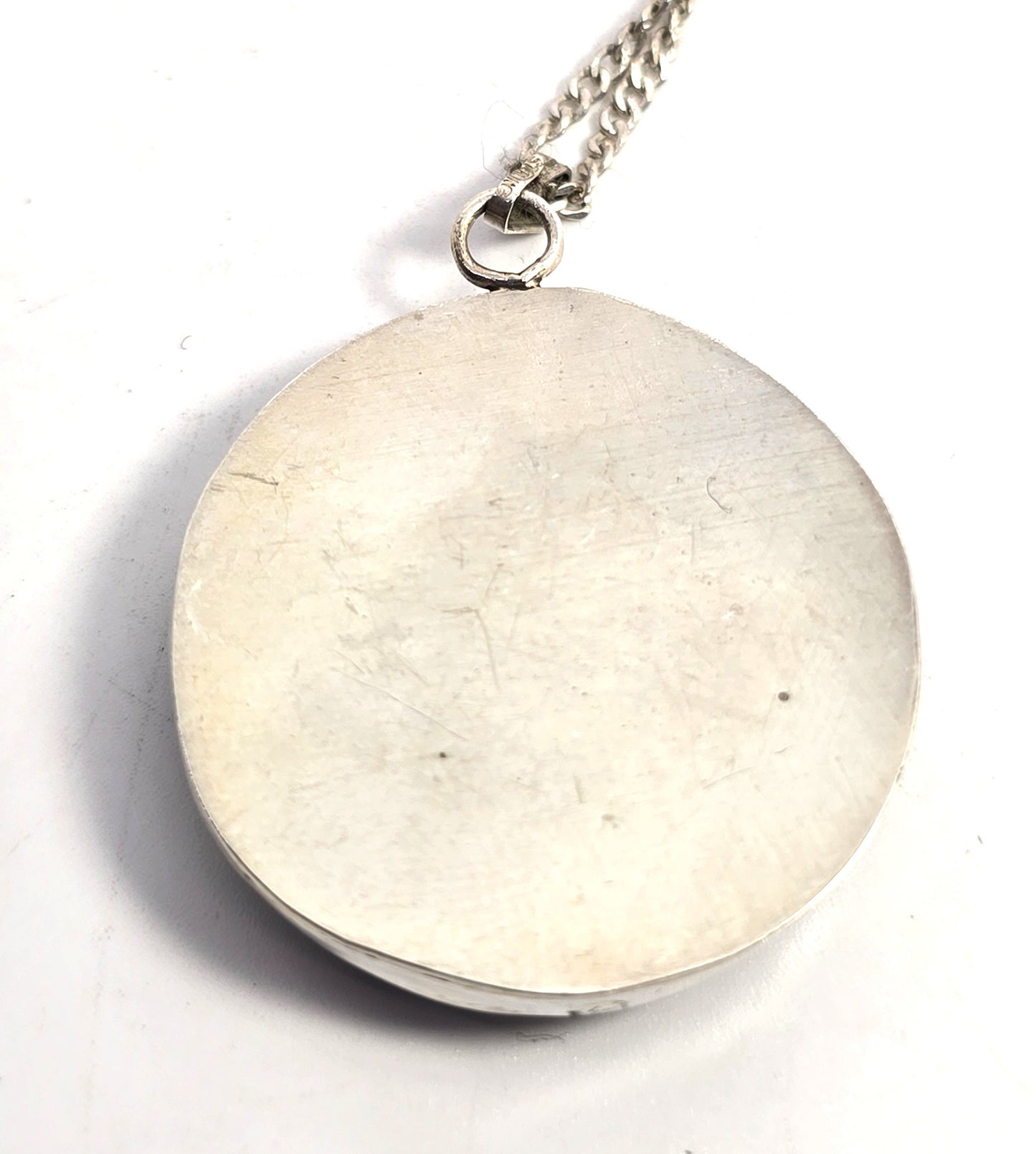 Owyhee jasper Landscape jasper vintage sterling silver round pendant necklace