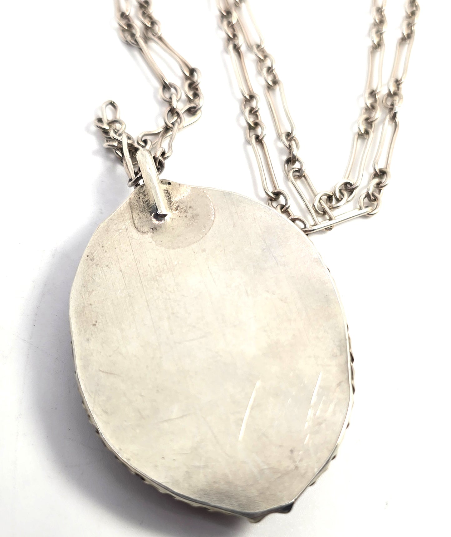 Rhodochrosite Large pink gemstone vintage handcrafted sterling silver 24' necklace