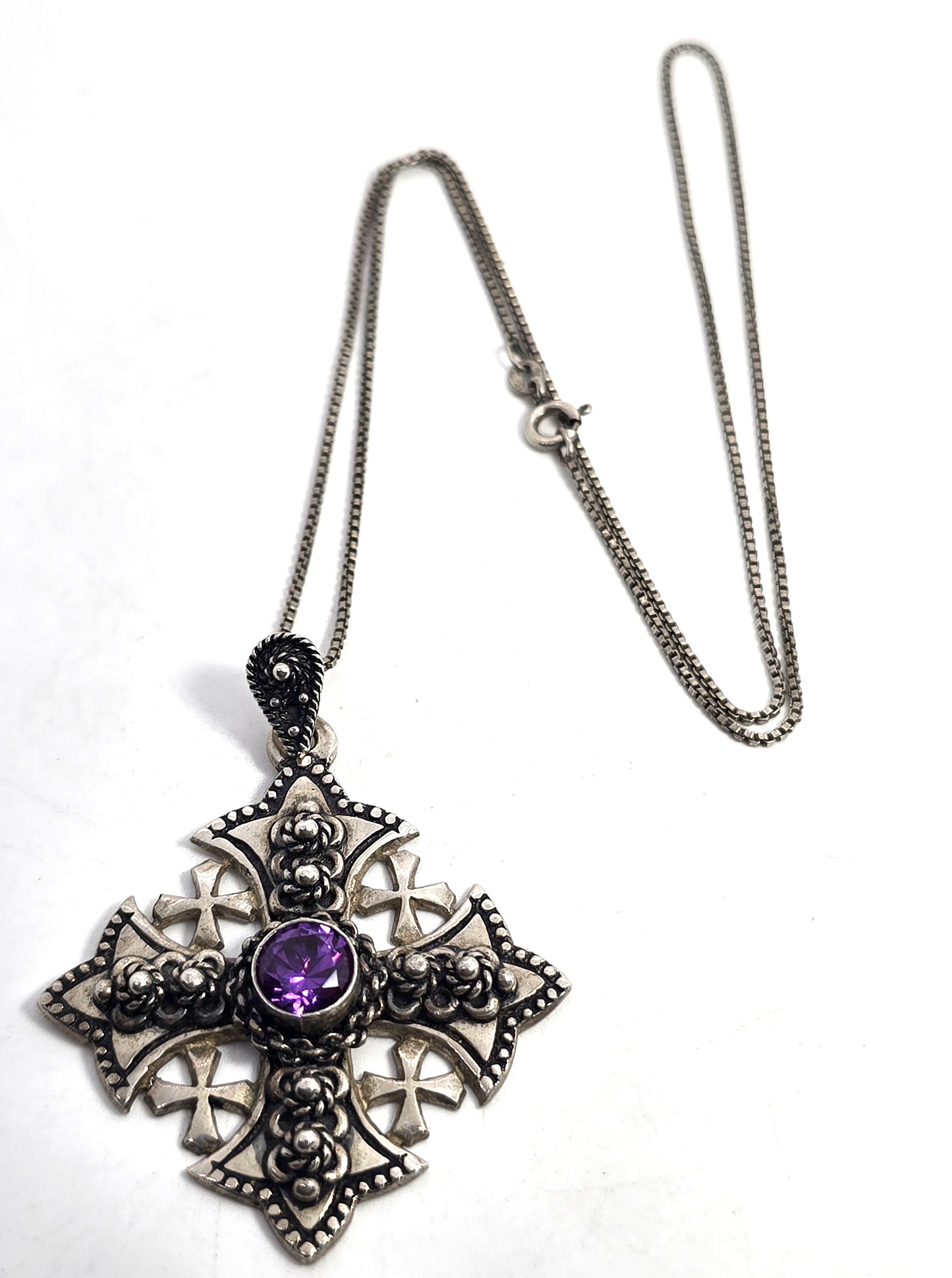 Alexandrite Maltese cross vintage Jerusalem sterling silver vintage necklace