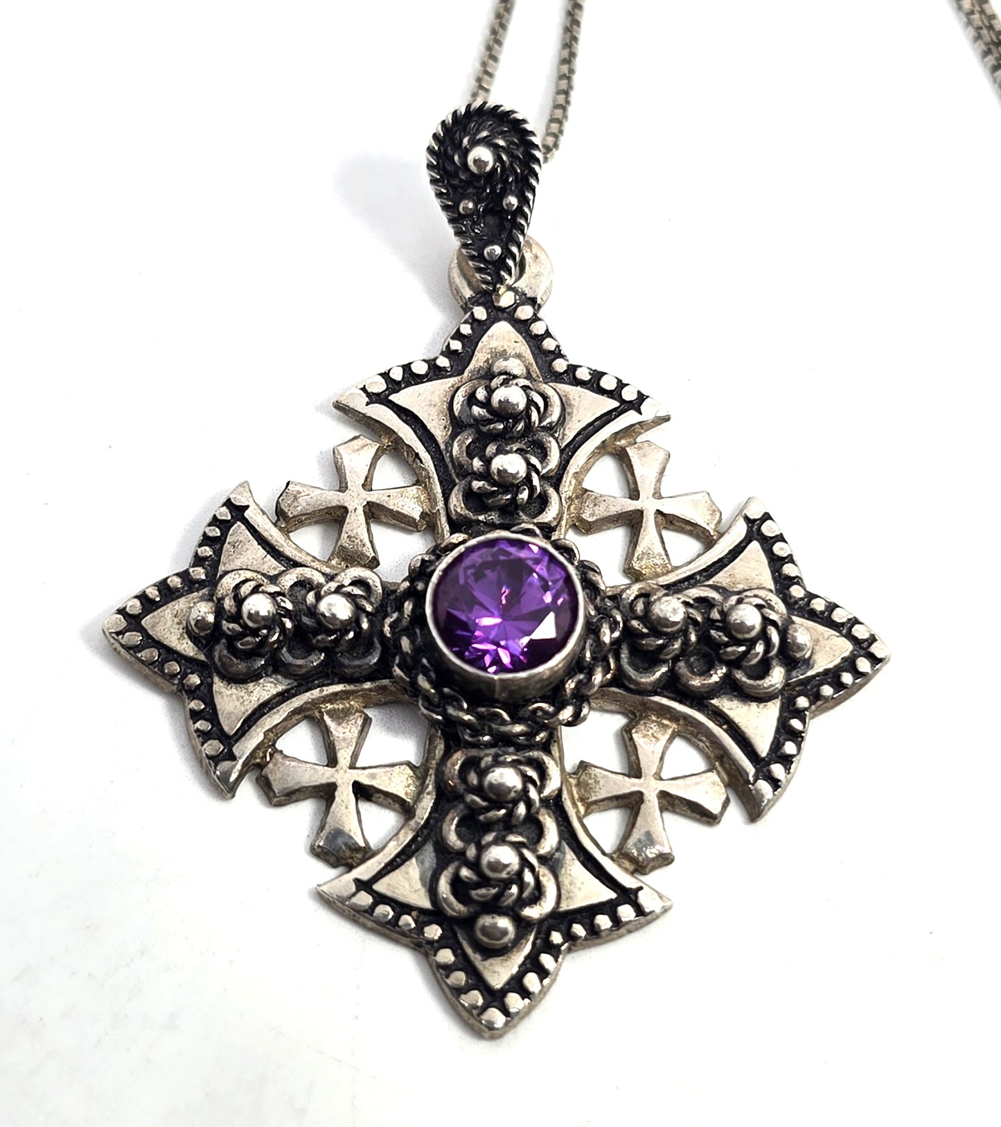 Alexandrite Maltese cross vintage Jerusalem sterling silver vintage necklace