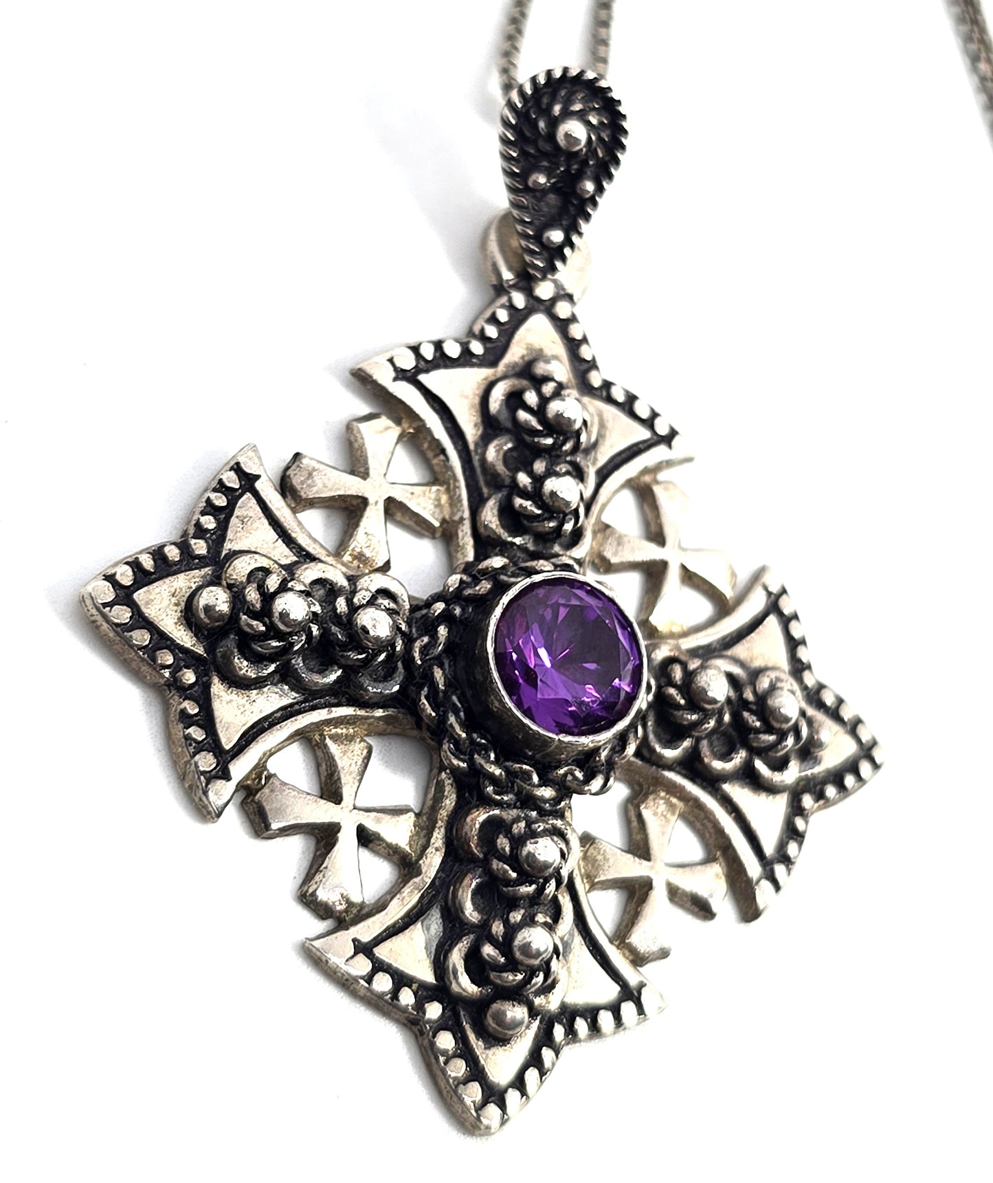 Alexandrite Maltese cross vintage Jerusalem sterling silver vintage necklace