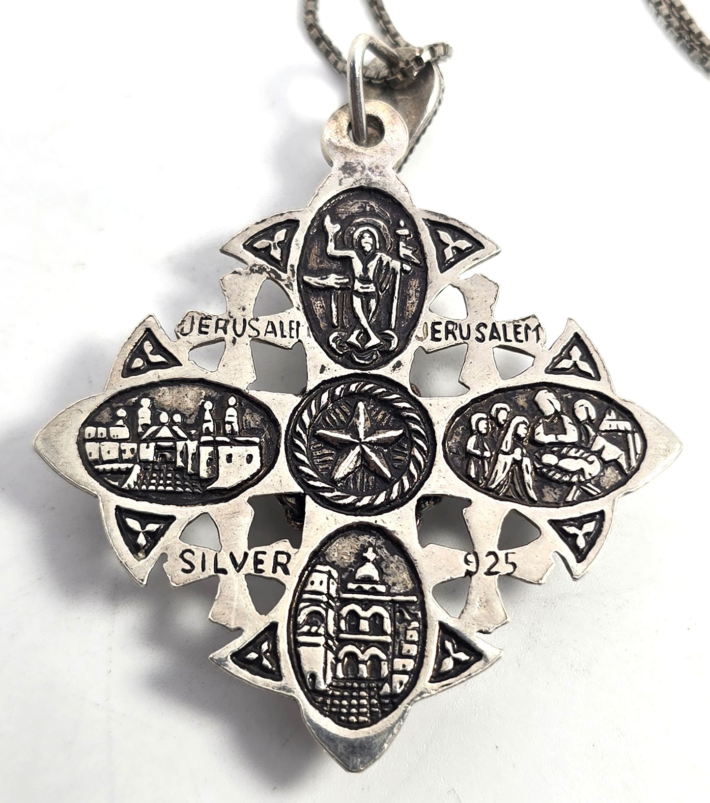 Alexandrite Maltese cross vintage Jerusalem sterling silver vintage necklace