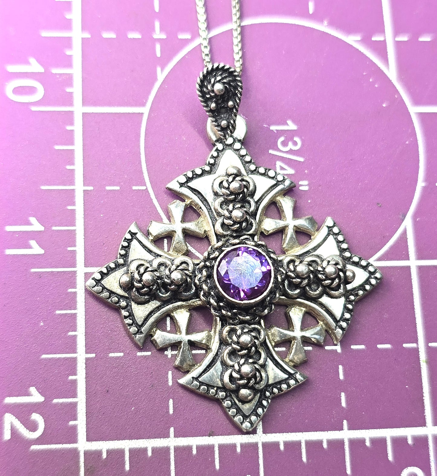 Alexandrite Maltese cross vintage Jerusalem sterling silver vintage necklace