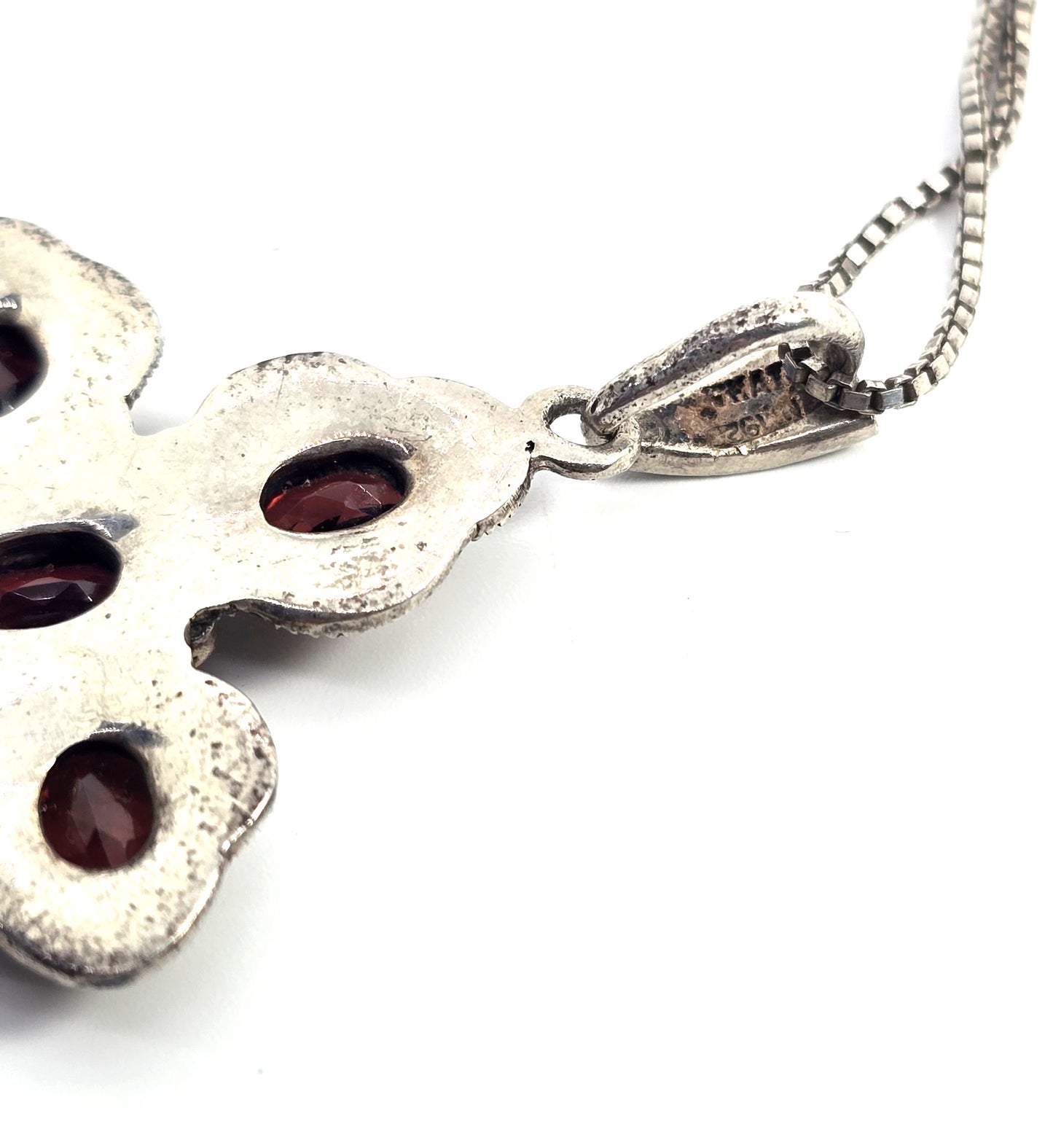 Garnet large multistone marcasite vintage sterling silver cross necklace