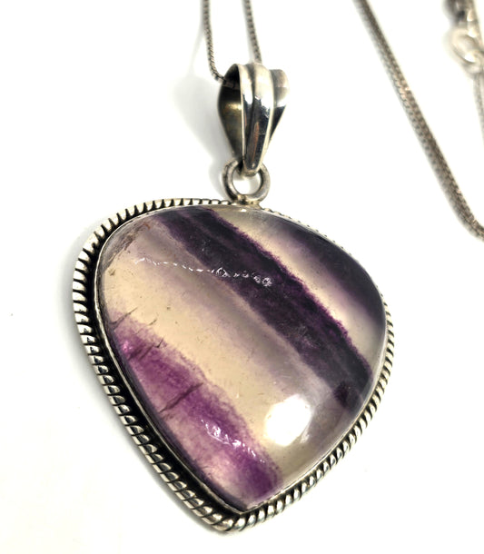 Pear Banded Fluorite large gemstone sterling silver retro vintage necklace
