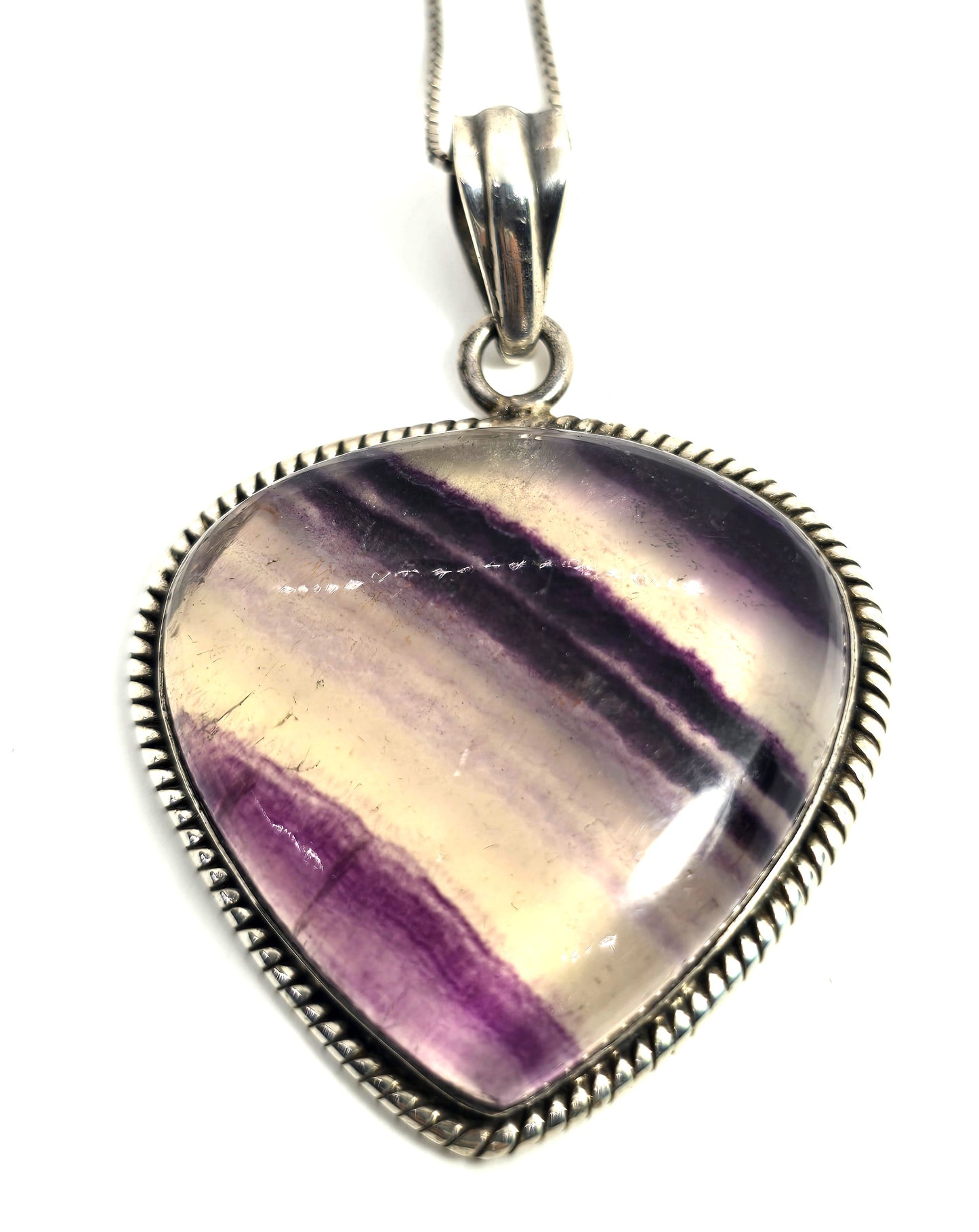 Pear Banded Fluorite large gemstone sterling silver retro vintage necklace