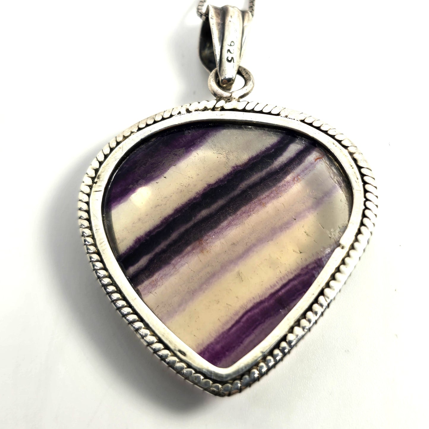 Pear Banded Fluorite large gemstone sterling silver retro vintage necklace