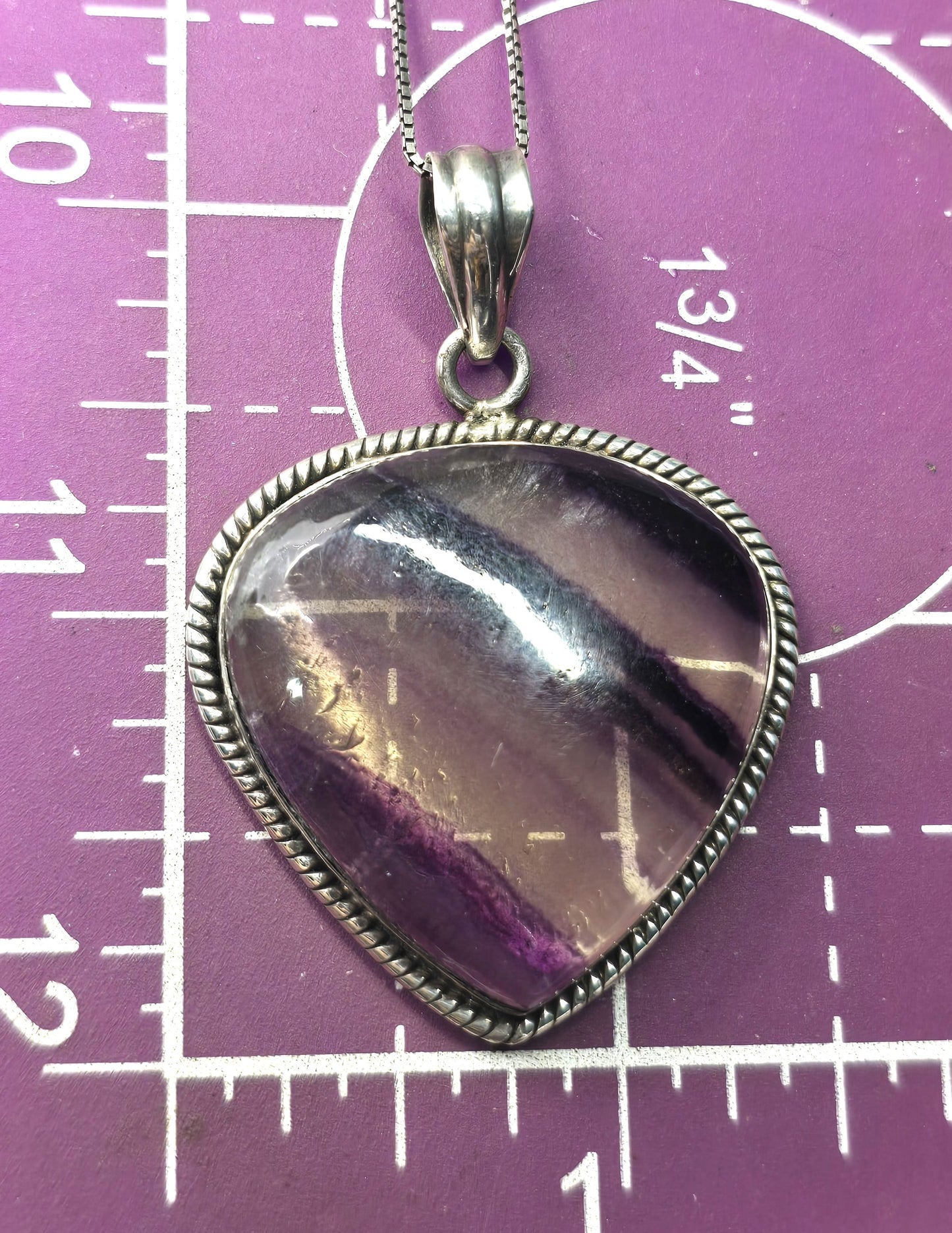 Pear Banded Fluorite large gemstone sterling silver retro vintage necklace