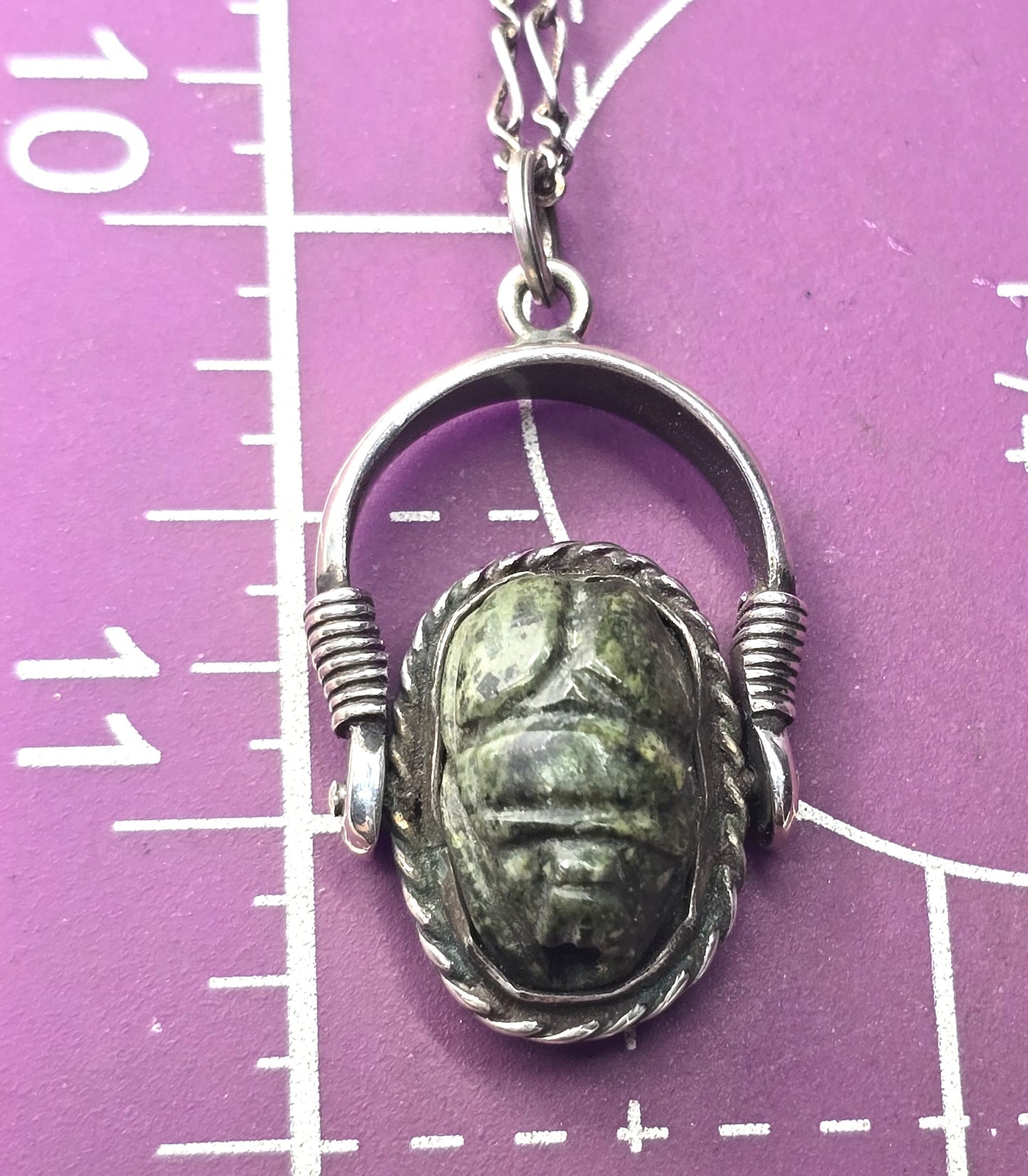 Egyptian Scarab Khepri beetle Jasper antique sterling silver spinner necklace