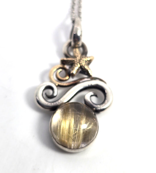 Golden Rutilated Quartz Jewelry of Joy 14k gold sterling silver beach comber necklace
