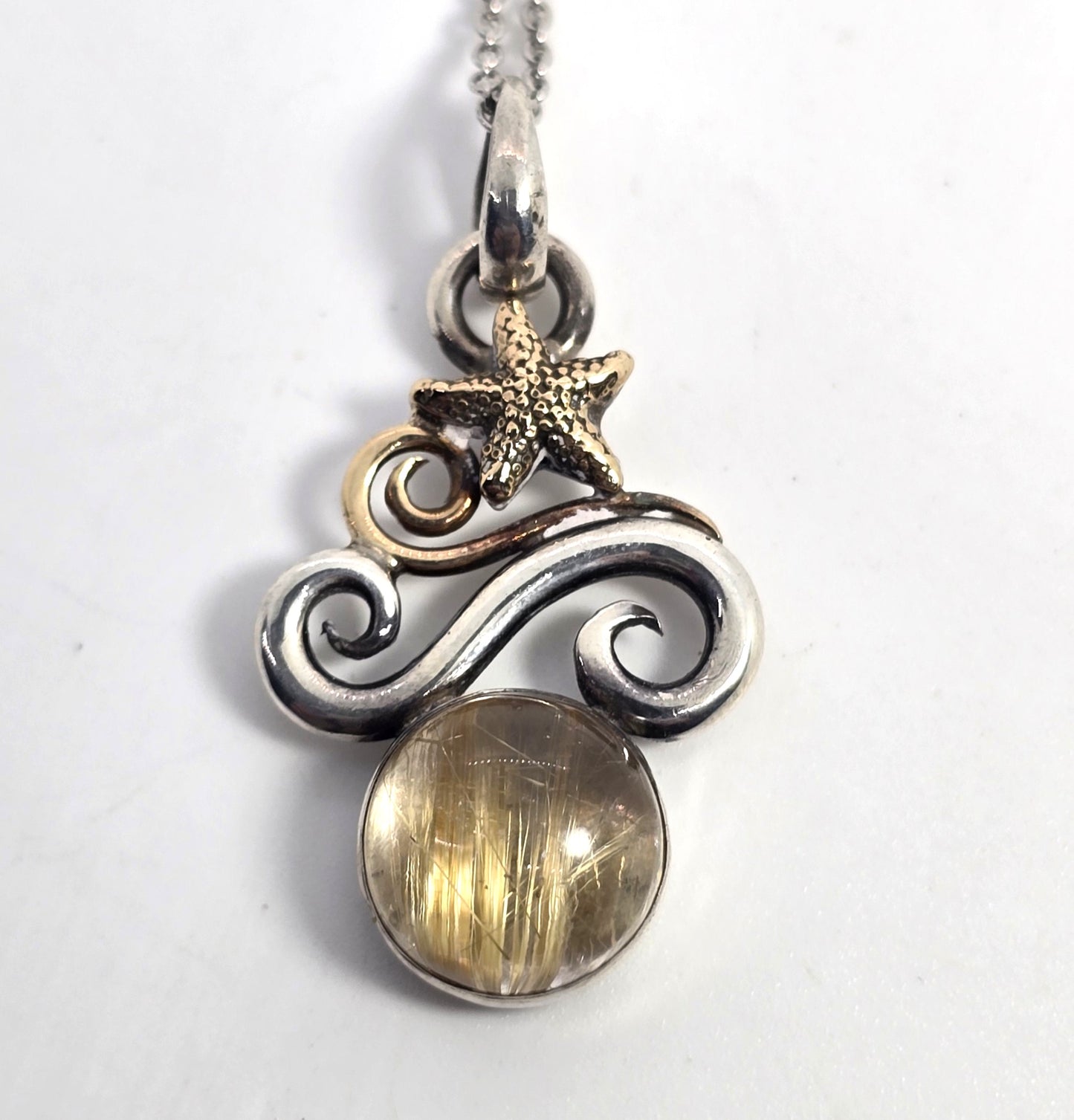 Golden Rutilated Quartz Jewelry of Joy 14k gold sterling silver beach comber necklace