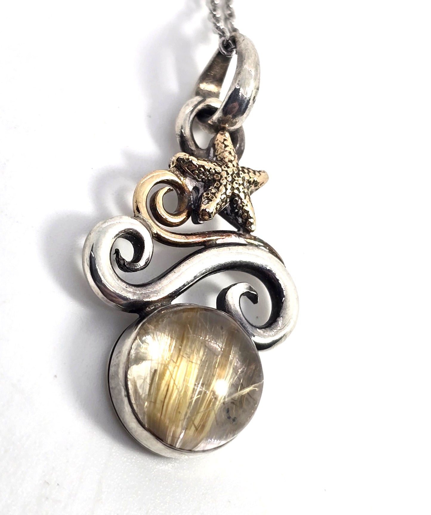 Golden Rutilated Quartz Jewelry of Joy 14k gold sterling silver beach comber necklace