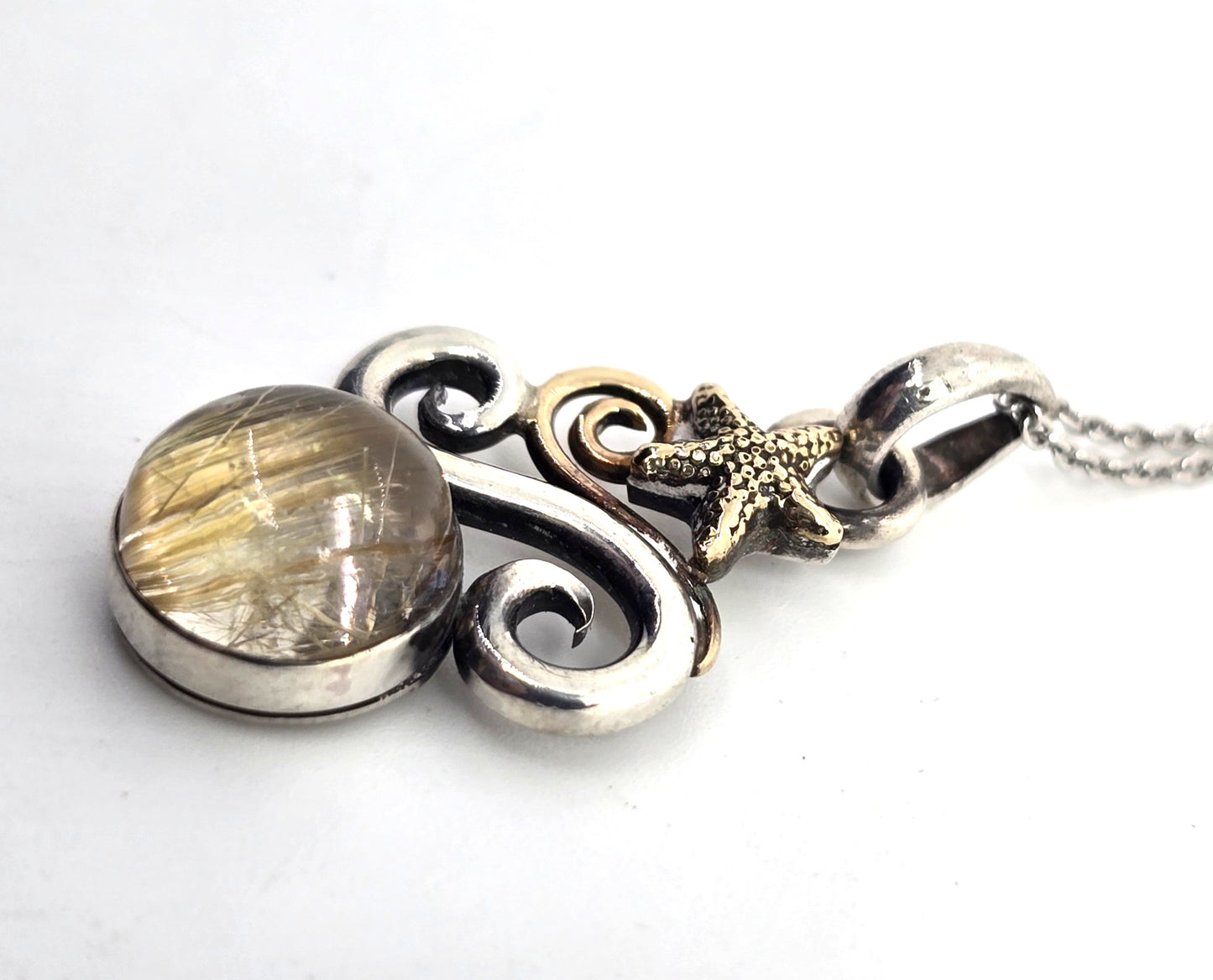 Golden Rutilated Quartz Jewelry of Joy 14k gold sterling silver beach comber necklace