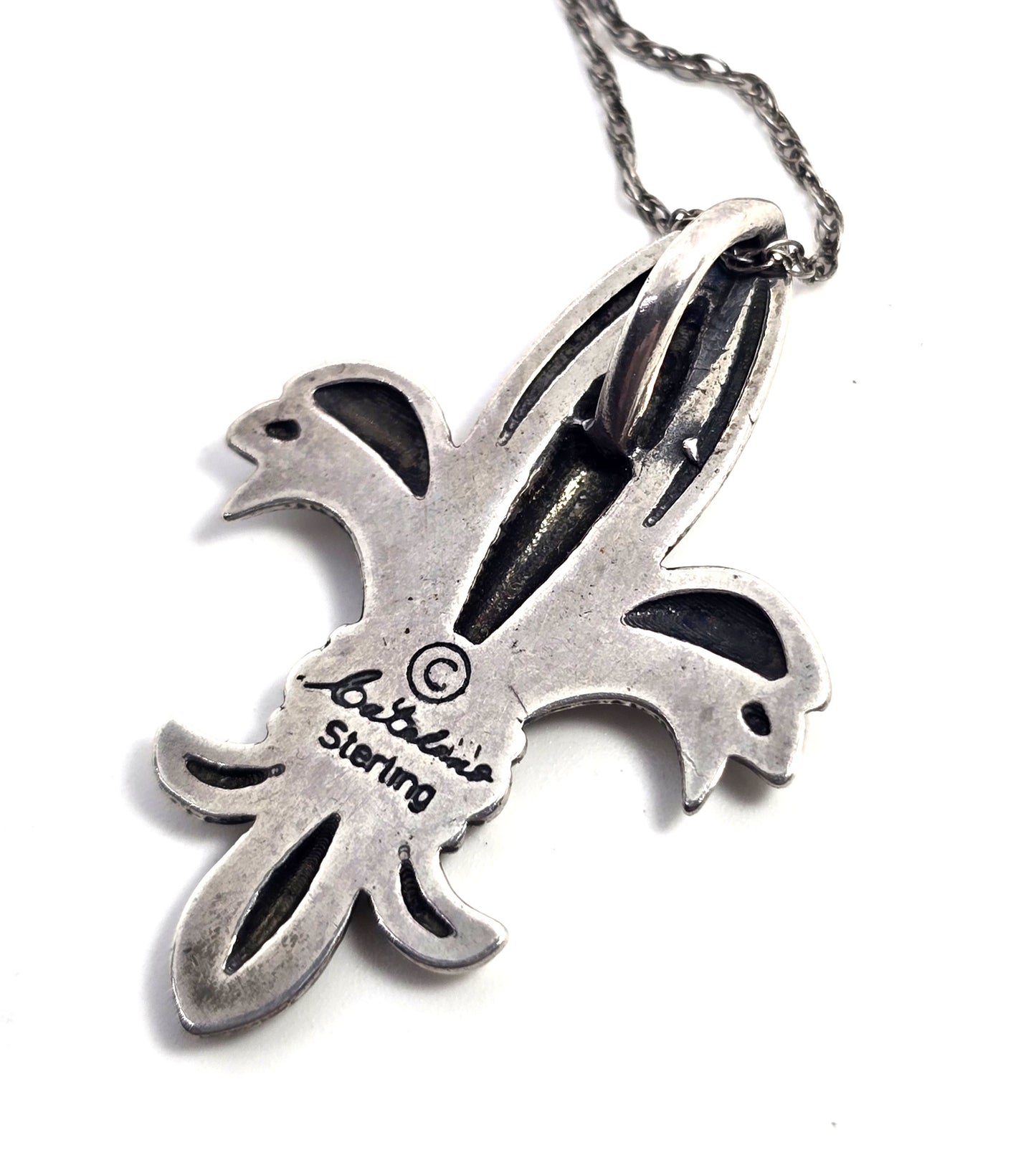 Fleur De Lis New Orleans vintage sterling silver signed pendant necklace