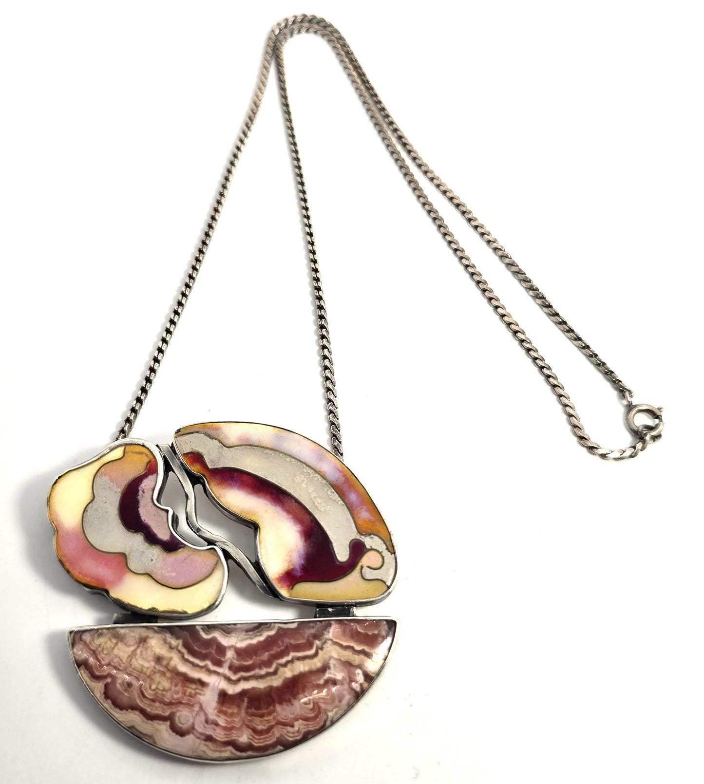 Montana Agate Rhodochrosite EH Heber Native American artisan vintage necklace