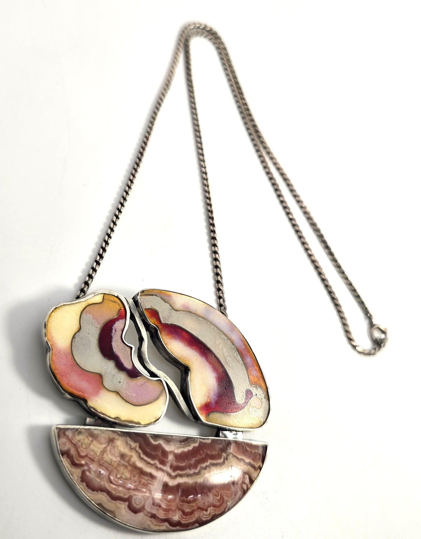 Montana Agate Rhodochrosite EH Heber Native American artisan vintage necklace