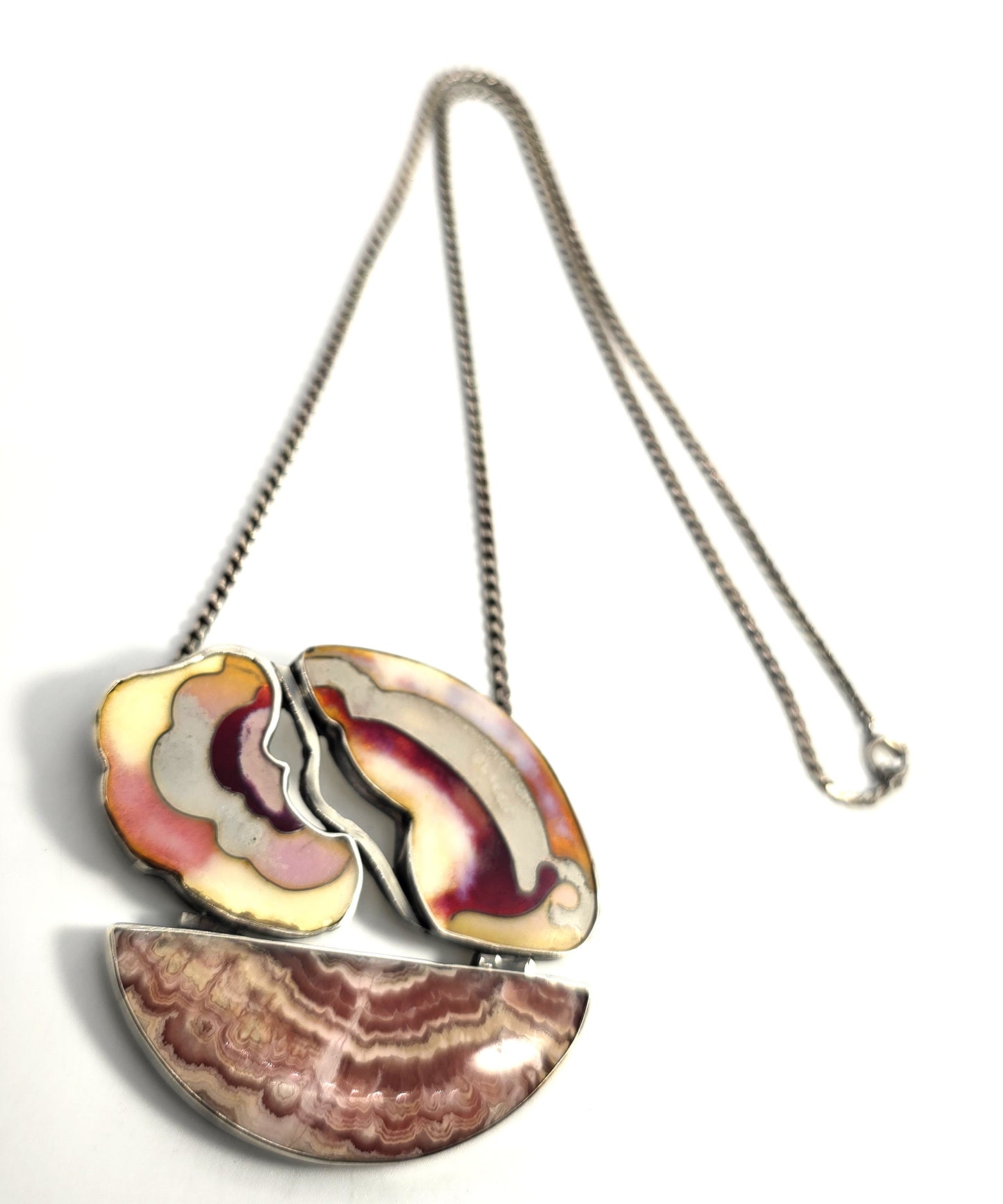 Montana Agate Rhodochrosite EH Heber Native American artisan vintage necklace