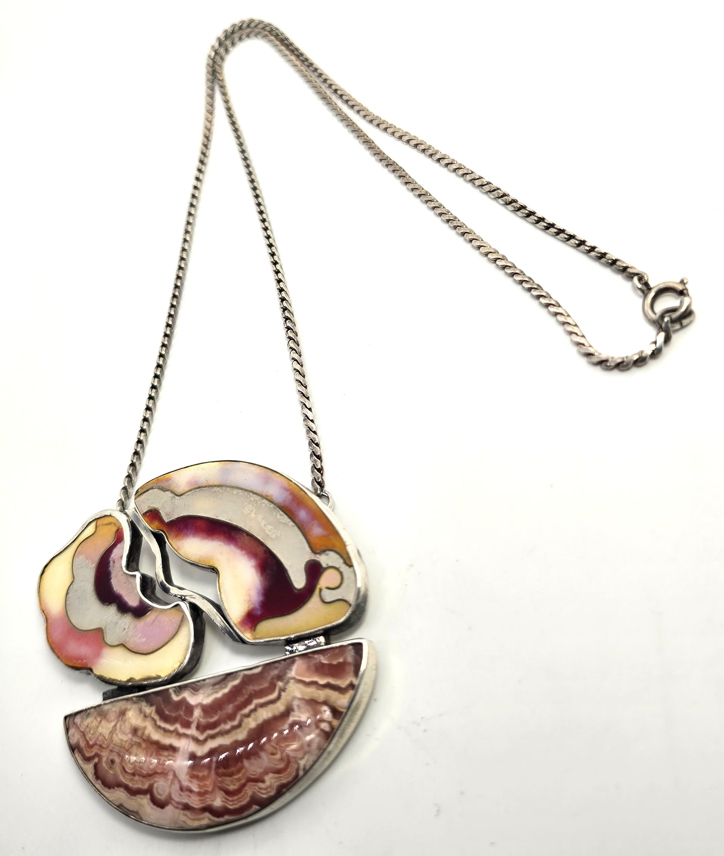 Montana Agate Rhodochrosite EH Heber Native American artisan vintage necklace