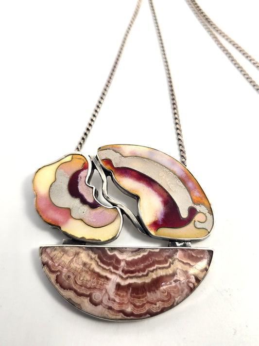 Montana Agate Rhodochrosite EH Heber Native American artisan vintage necklace