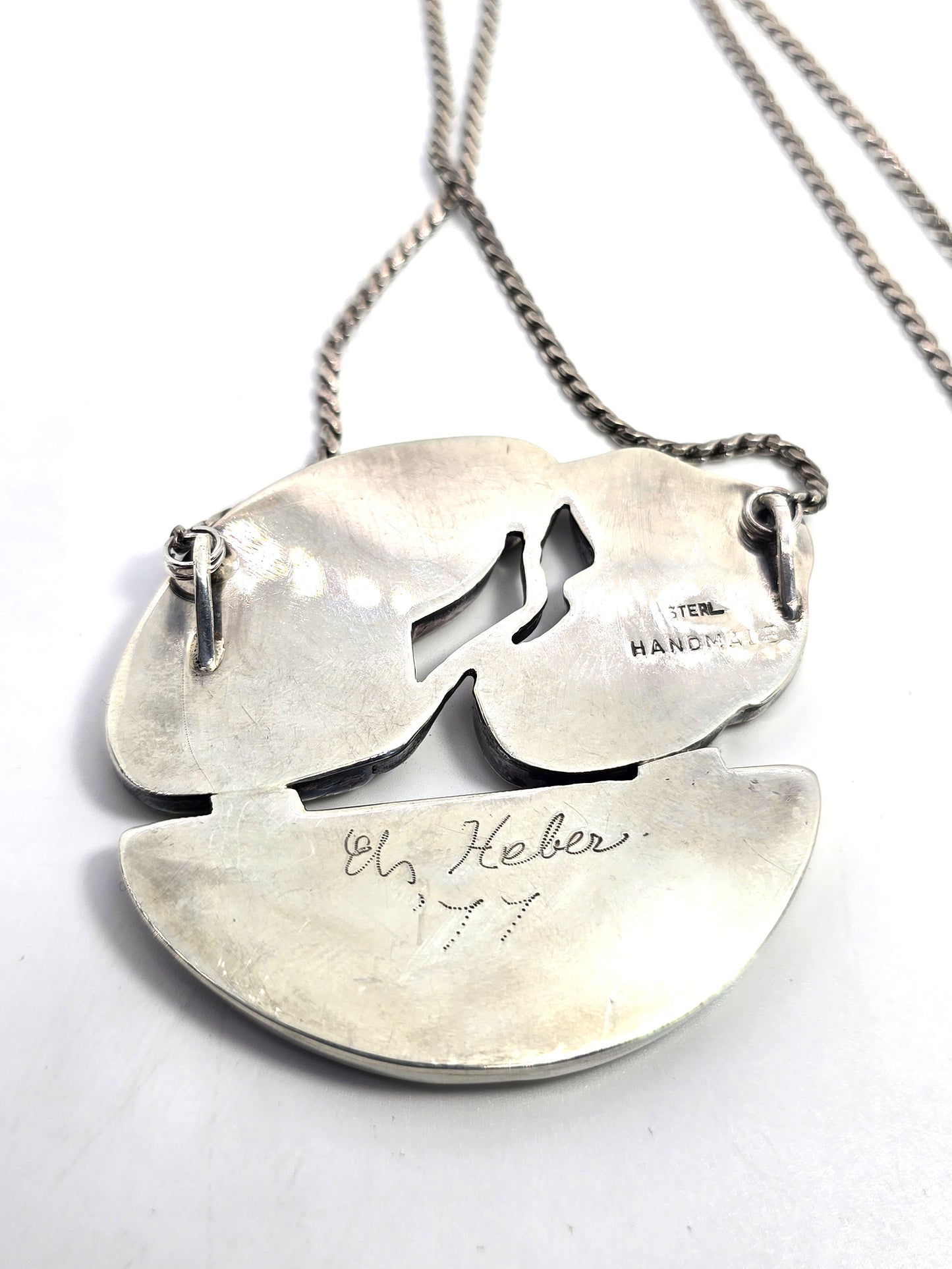 Montana Agate Rhodochrosite EH Heber Native American artisan vintage necklace