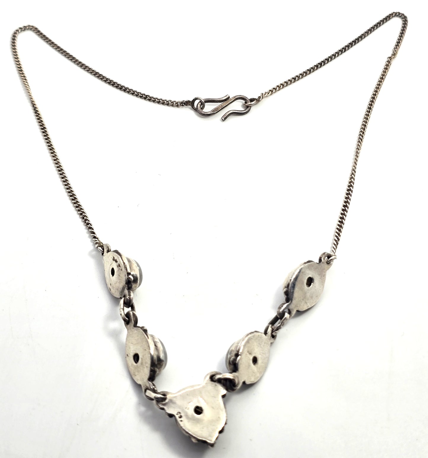 Rainbow Moonstone flashy tribal Balinese 5 stone sterling silver statement necklace