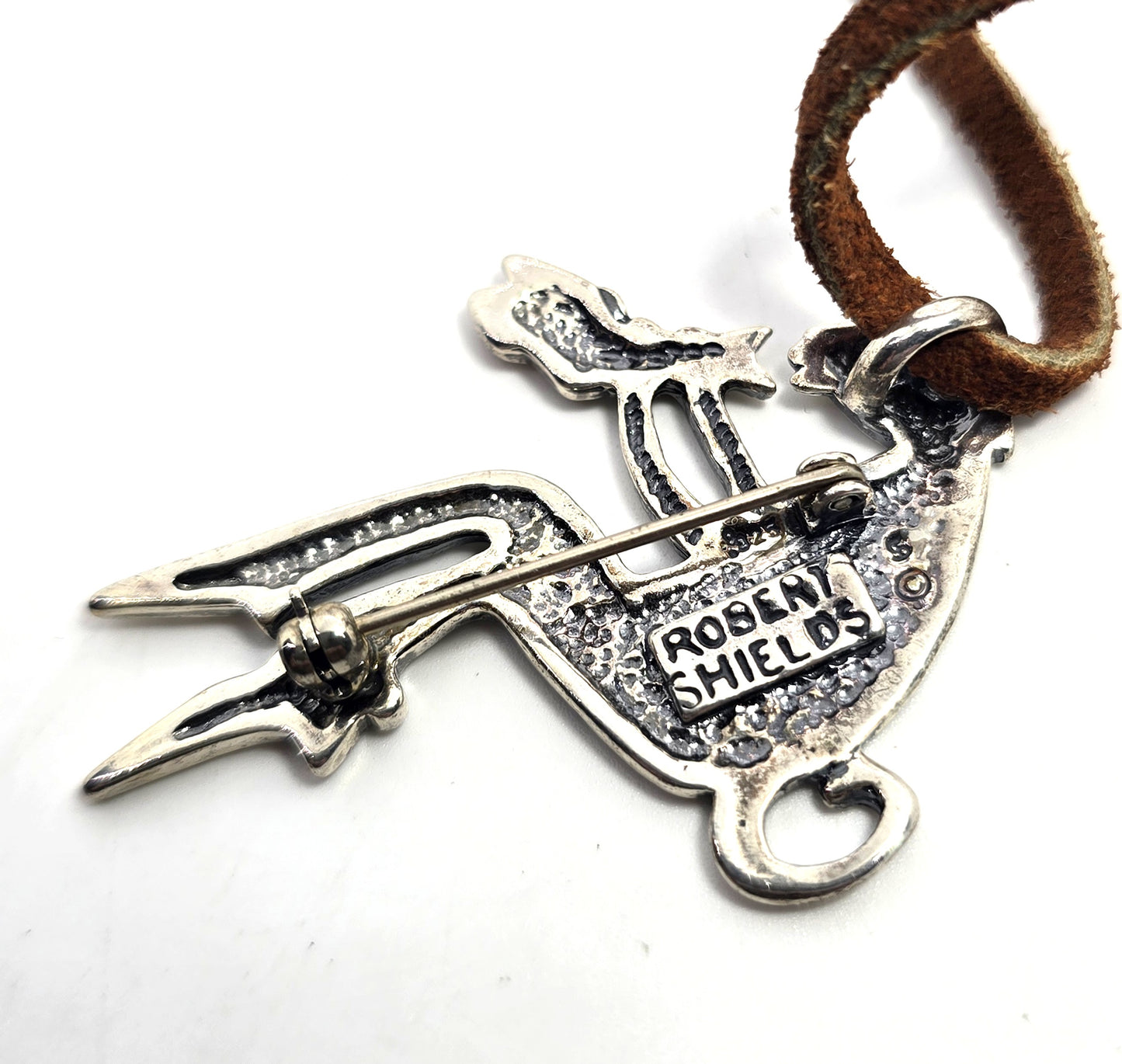 Robert Shields Sterling Silver Color Enamel Dancing Kokopelli Native leather necklace