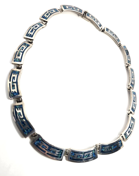 Turquoise chip inlay Native Taxco Mexican sterling silver vintage collar necklace
